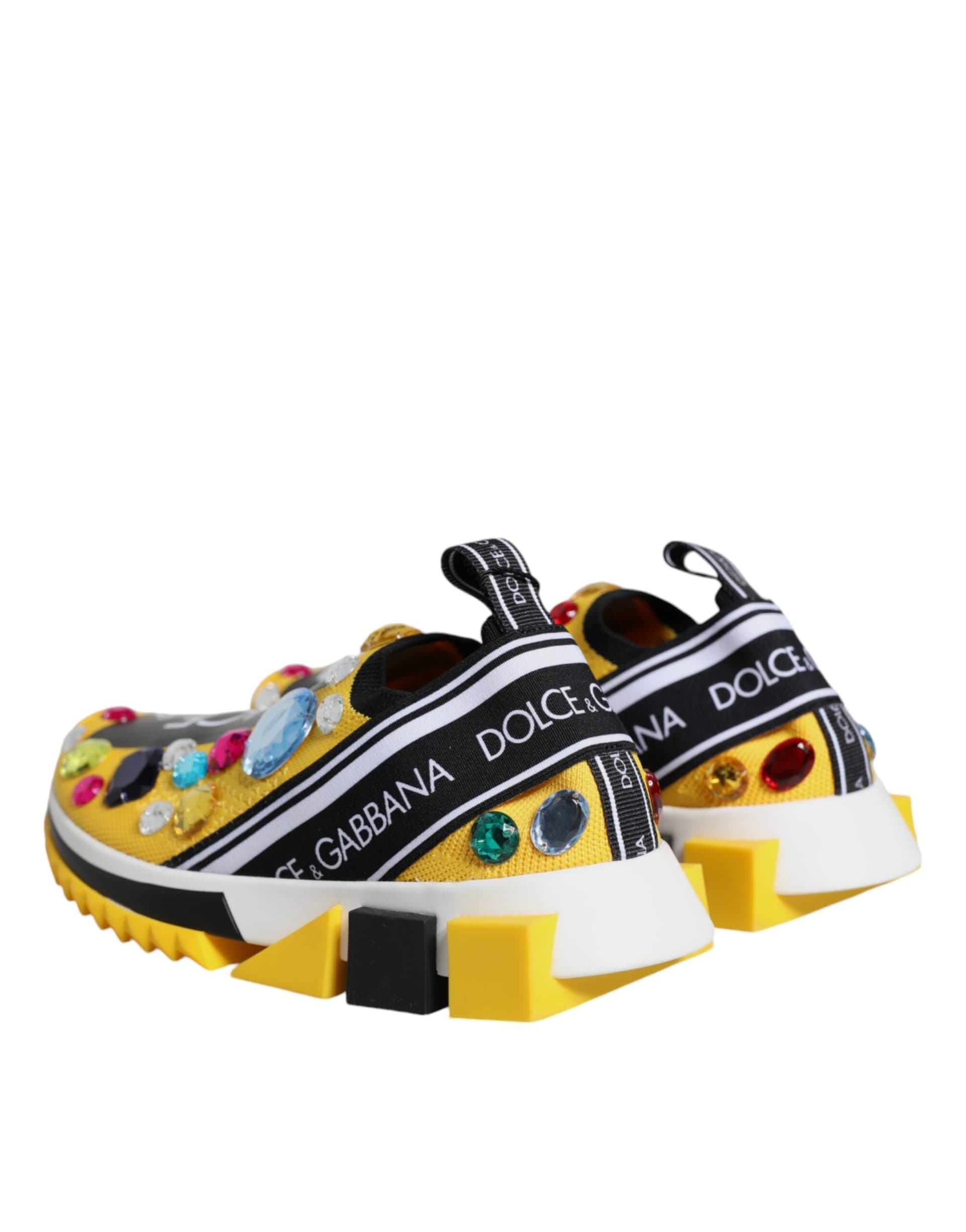 Dolce & Gabbana Yellow Sorrento Crystals Low Top Sneakers Shoes - 4