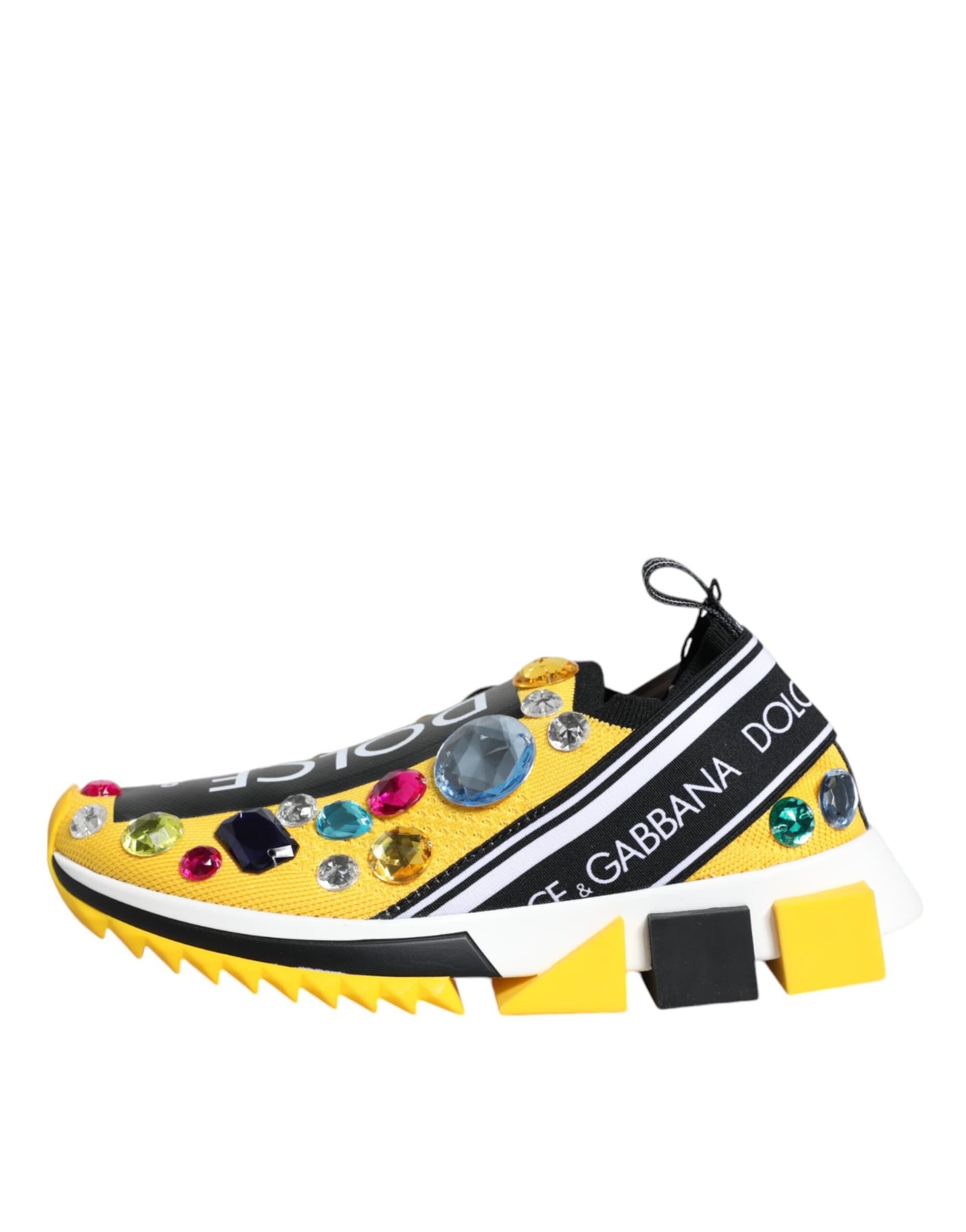 Dolce & Gabbana Yellow Sorrento Crystals Low Top Sneakers Shoes - 5