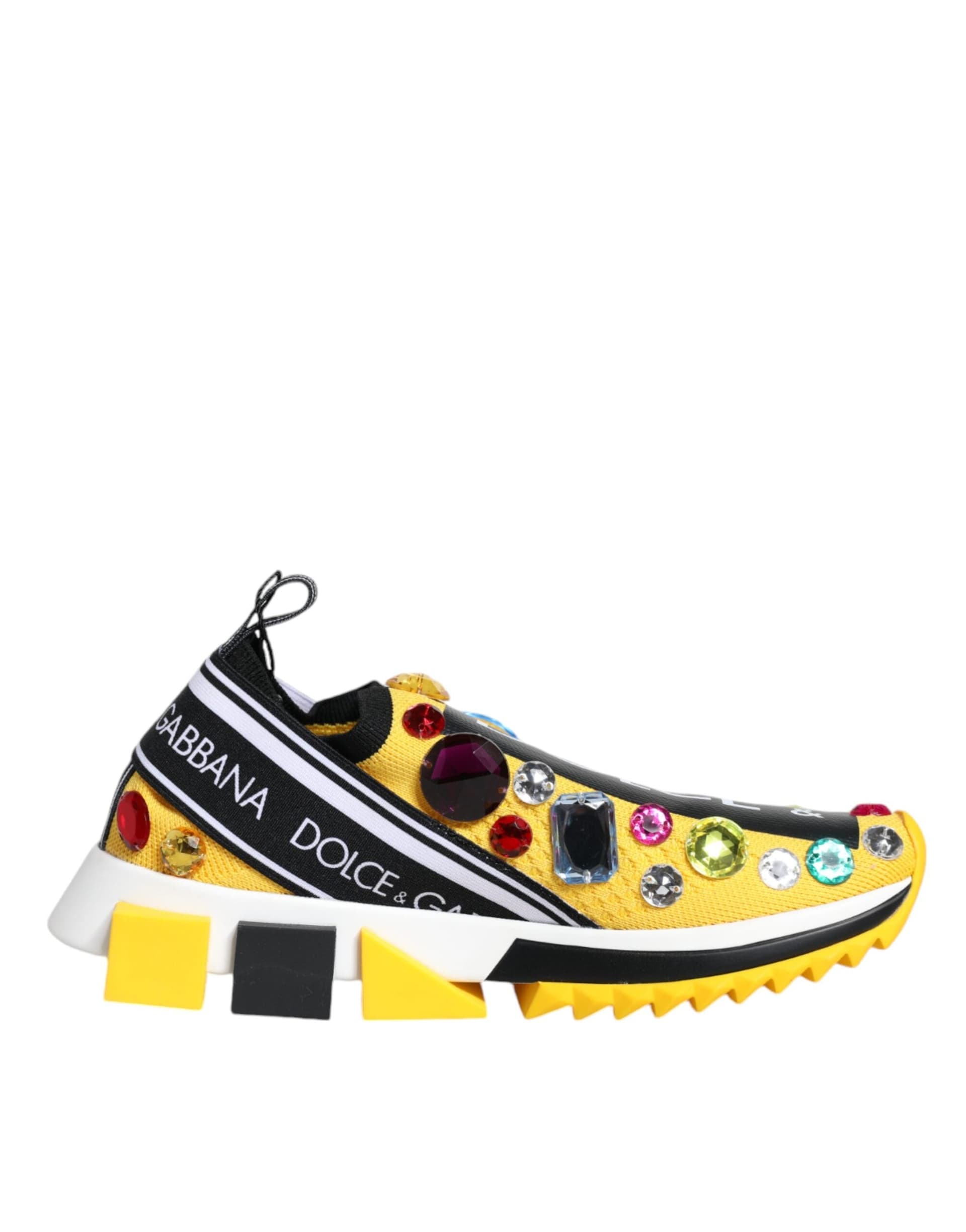 Dolce & Gabbana Yellow Sorrento Crystals Low Top Sneakers Shoes - 7