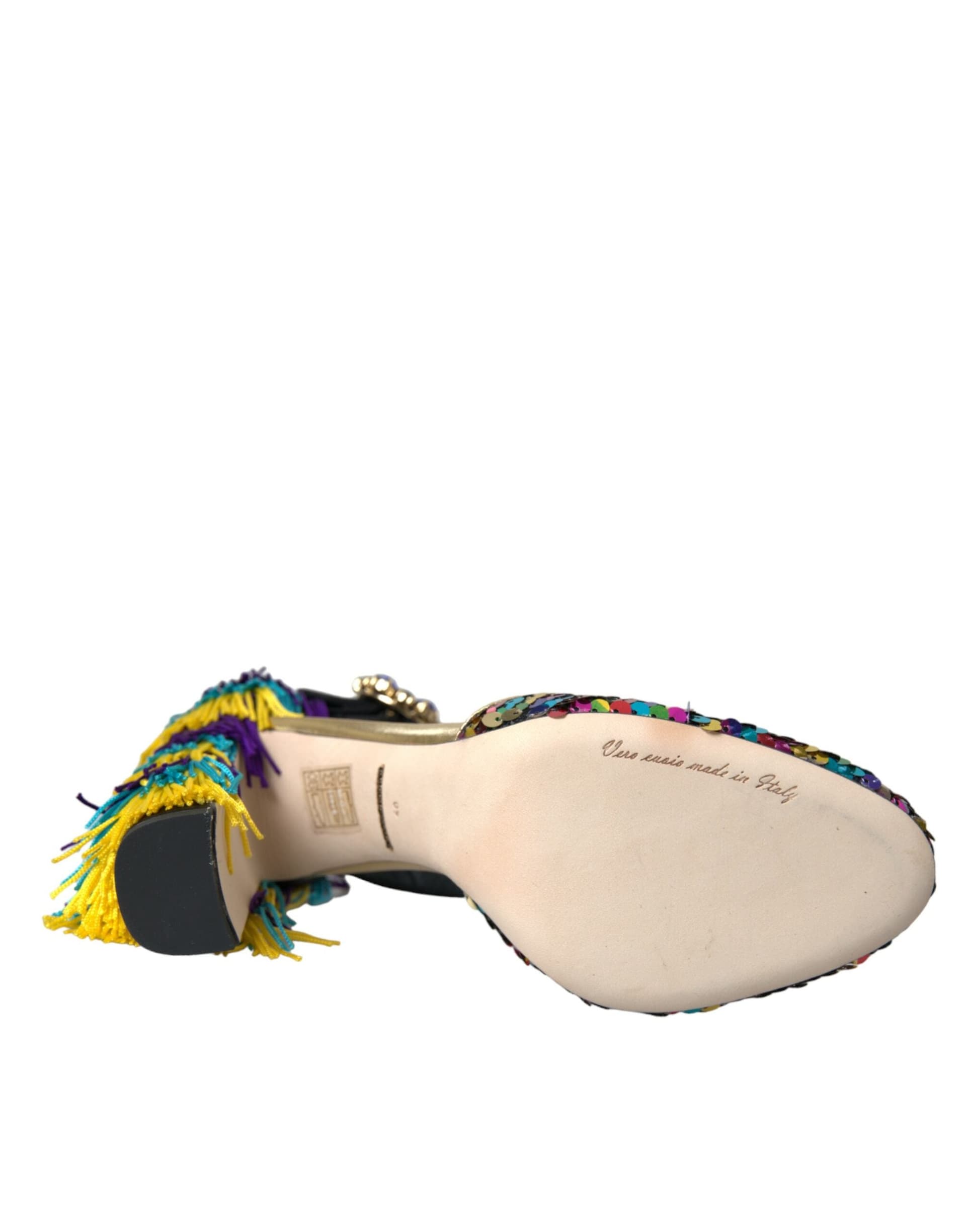 Dolce & Gabbana Multicolor Sequin Crystal Mary Jane Shoes - 6