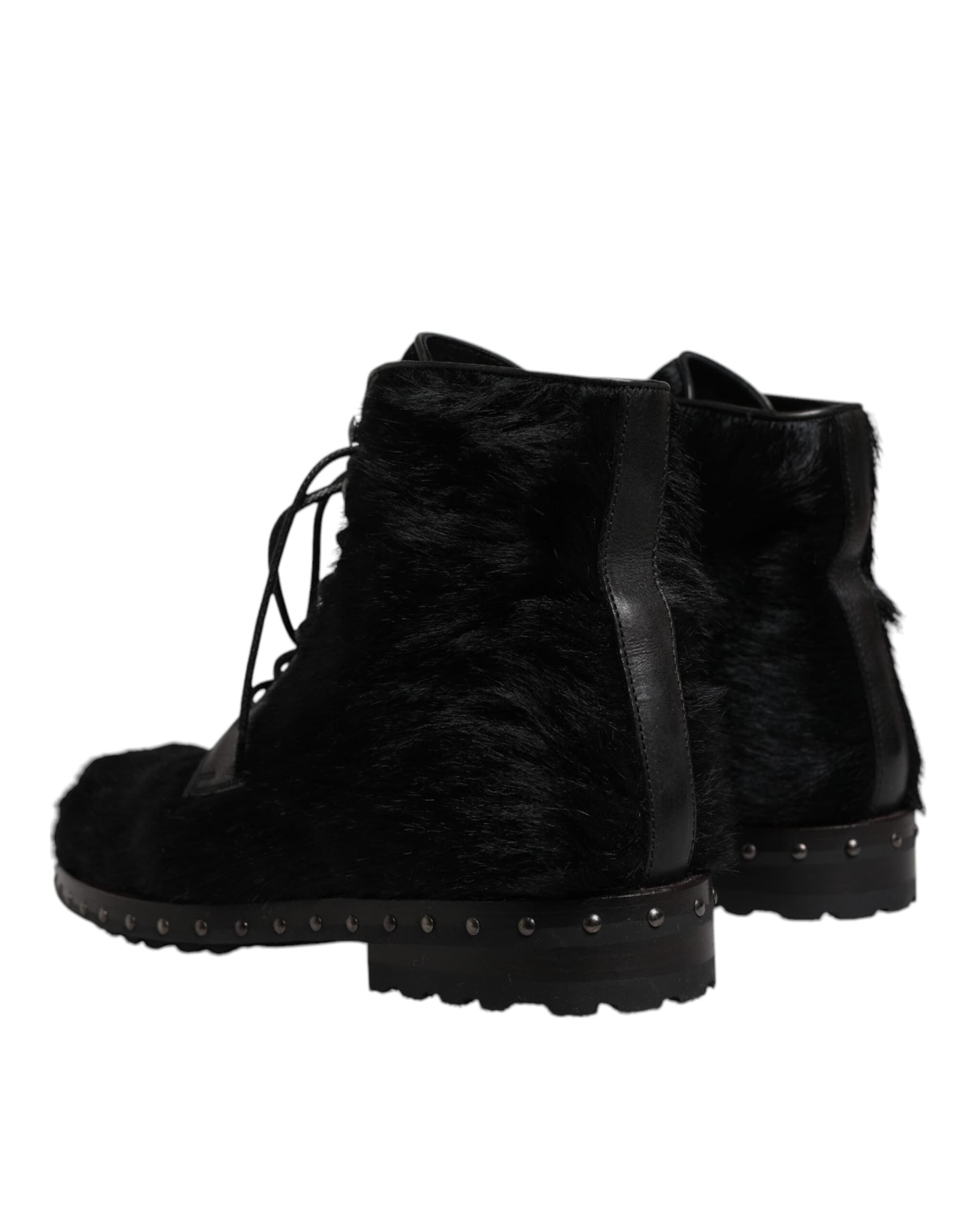 Dolce & Gabbana Black Pony Style Leather Mid Calf Boots Shoes - 3