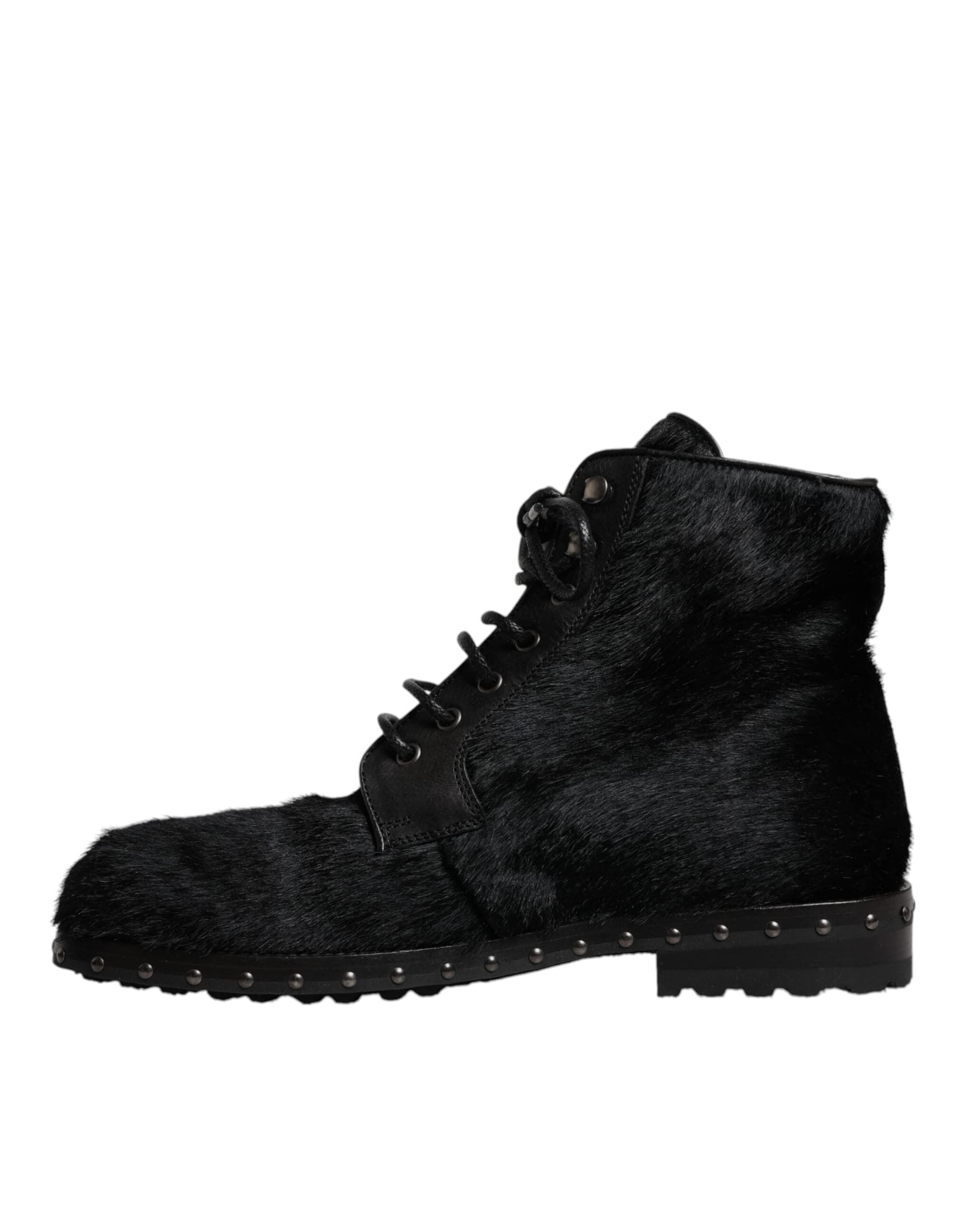 Dolce & Gabbana Black Pony Style Leather Mid Calf Boots Shoes - 4