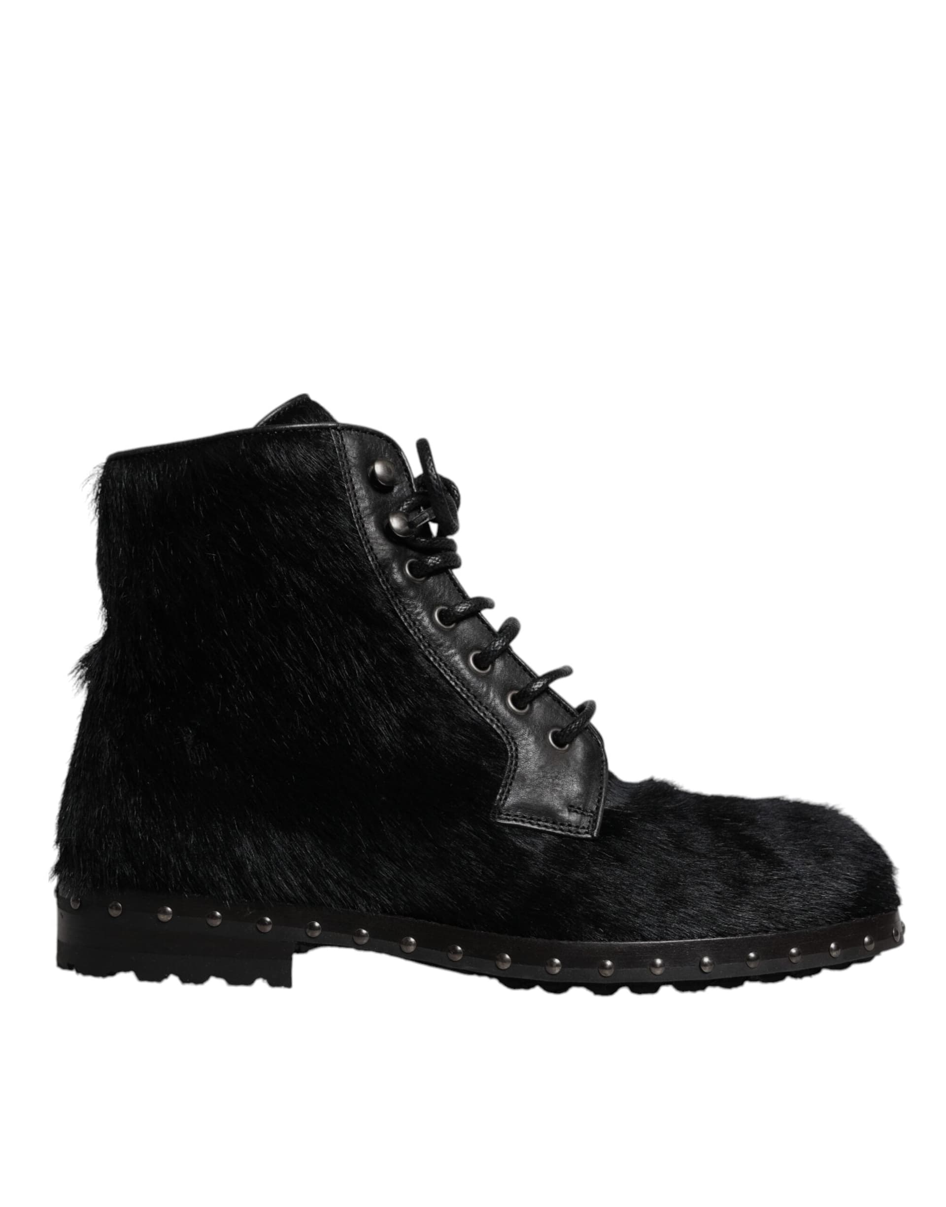 Dolce & Gabbana Black Pony Style Leather Mid Calf Boots Shoes - 5