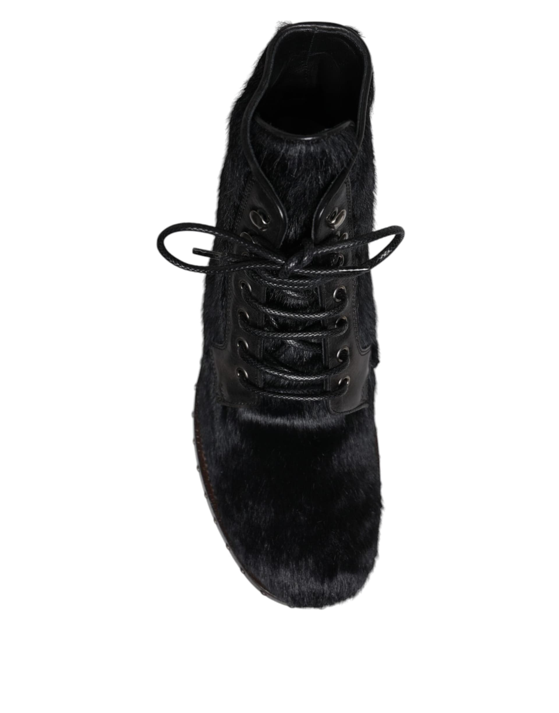 Dolce & Gabbana Black Pony Style Leather Mid Calf Boots Shoes - 8