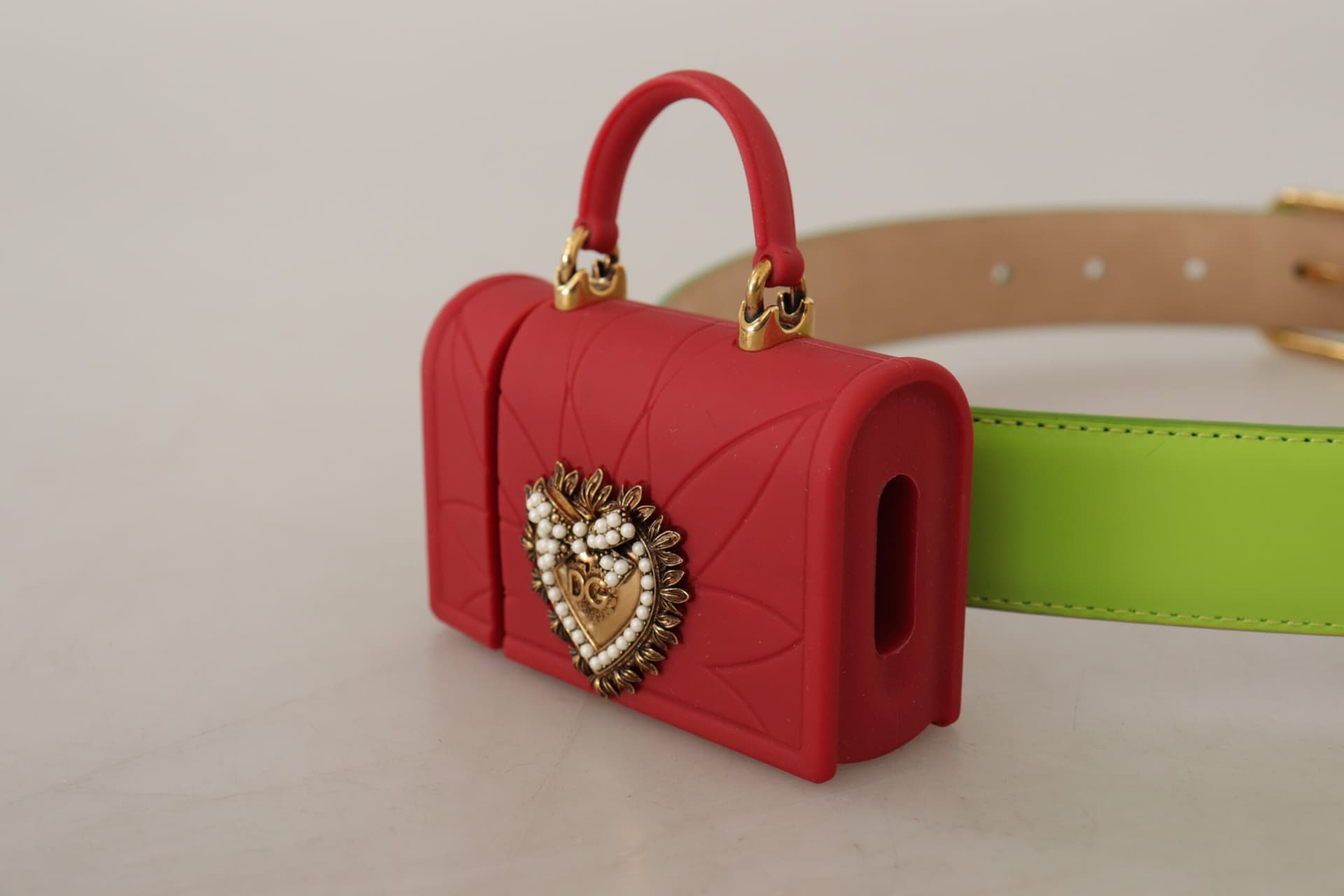 Dolce & Gabbana Green Leather Devotion Heart Micro Bag Headphones Belt - 4