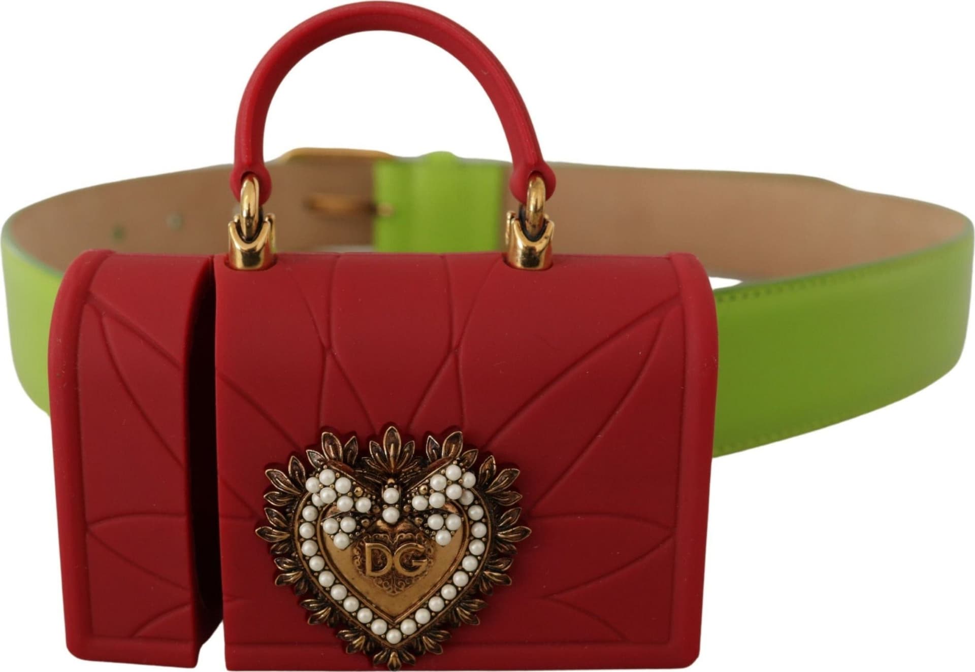 Dolce & Gabbana Green Leather Devotion Heart Micro Bag Headphones Belt - 5