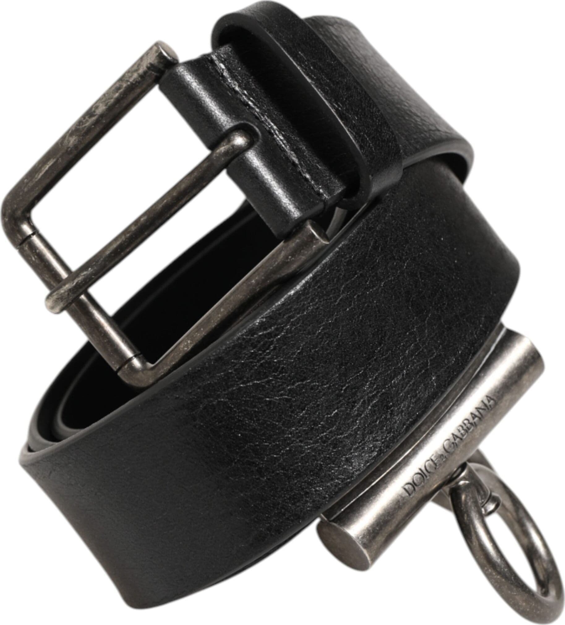 Dolce & Gabbana Black Leather Side Rings Brass Buckle Belt - 2