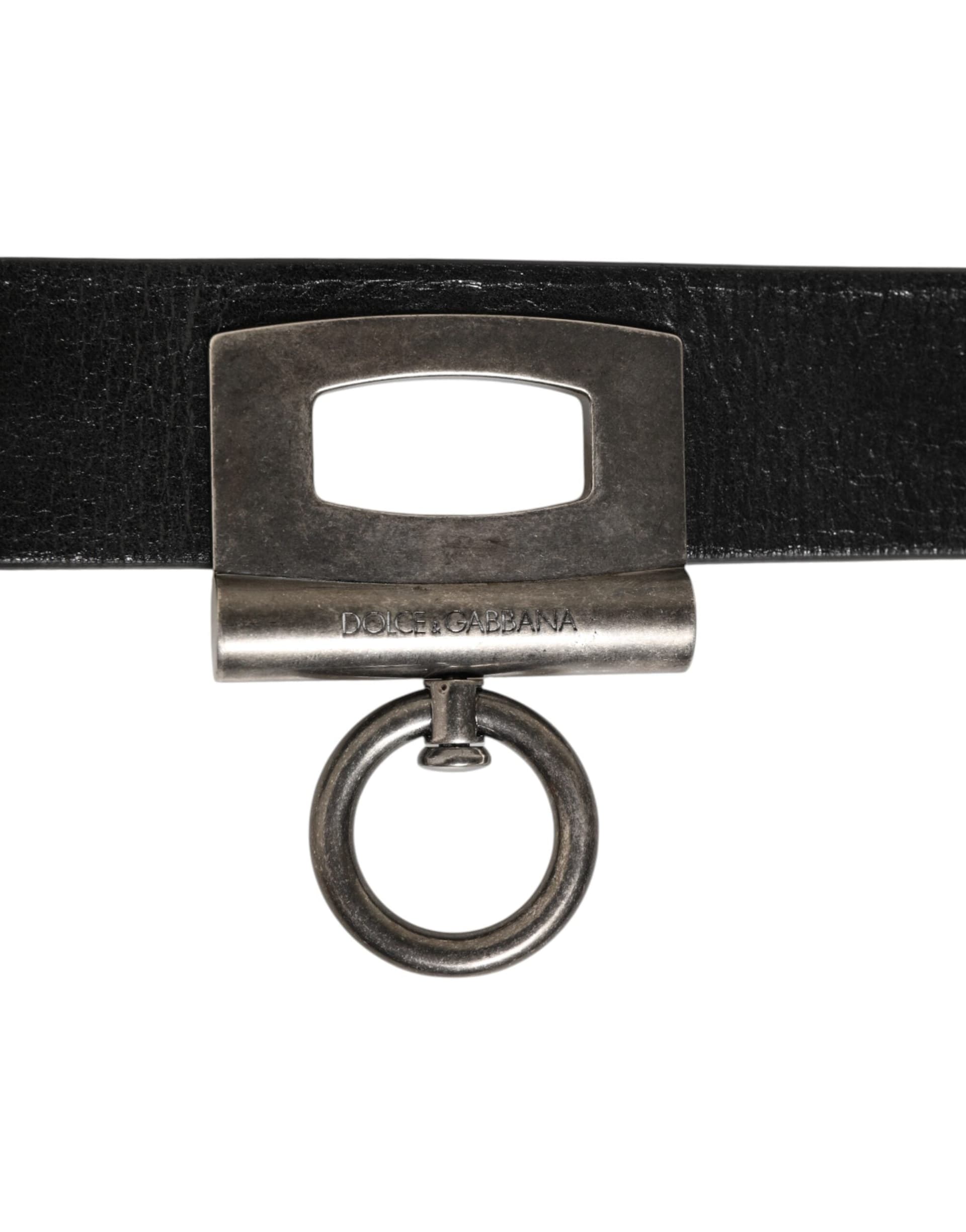 Dolce & Gabbana Black Leather Side Rings Brass Buckle Belt - 4