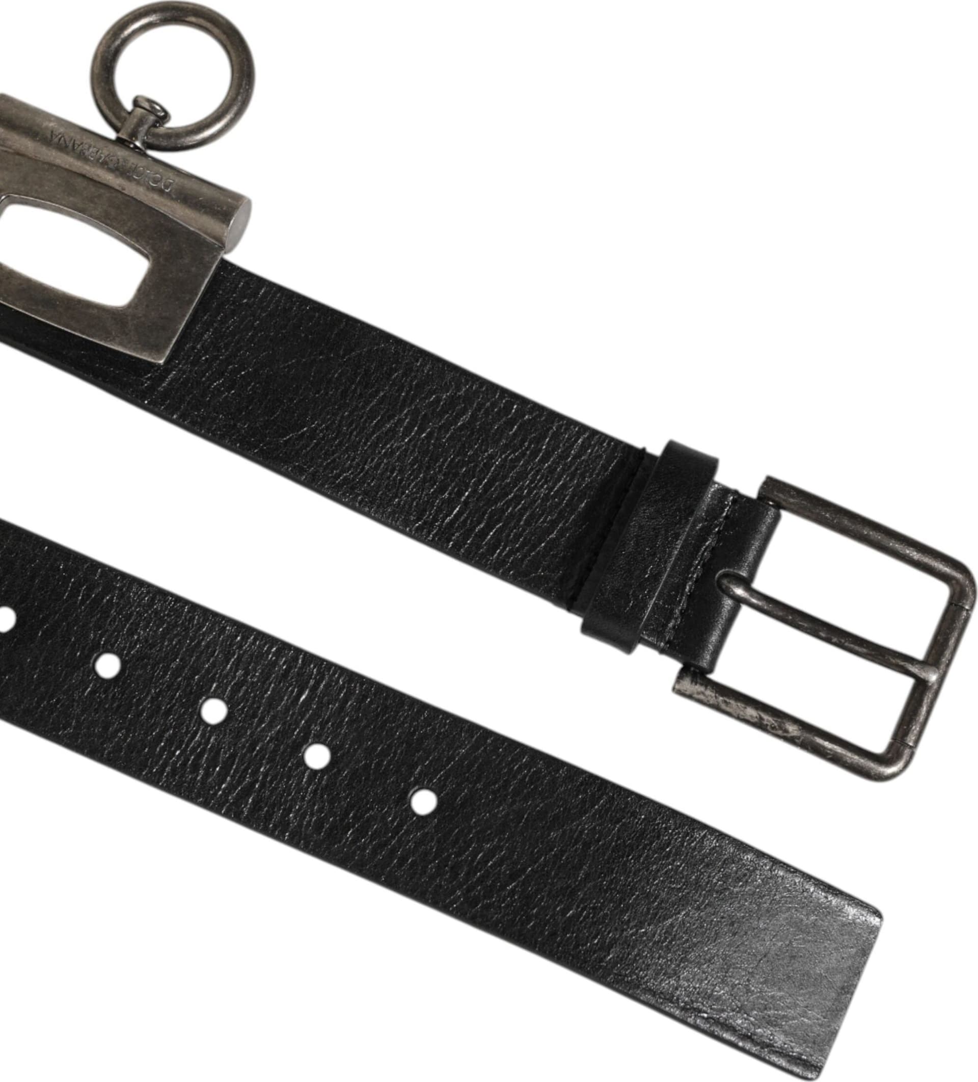 Dolce & Gabbana Black Leather Side Rings Brass Buckle Belt - 5