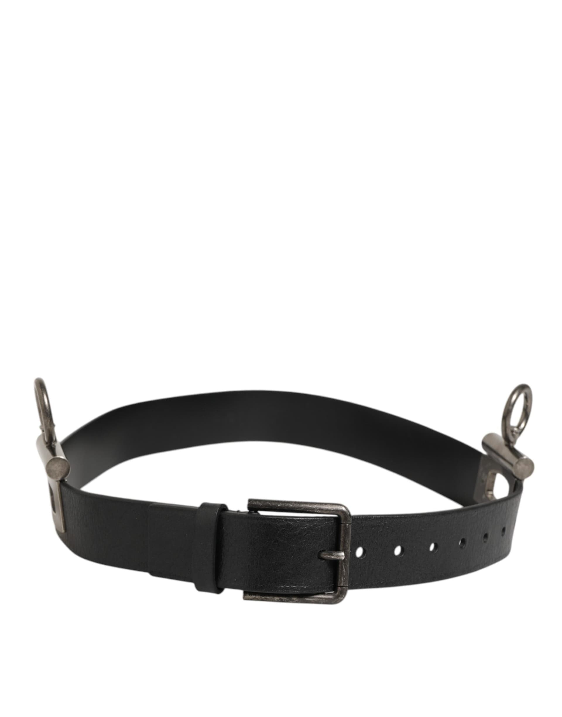 Dolce & Gabbana Black Leather Side Rings Brass Buckle Belt - 6