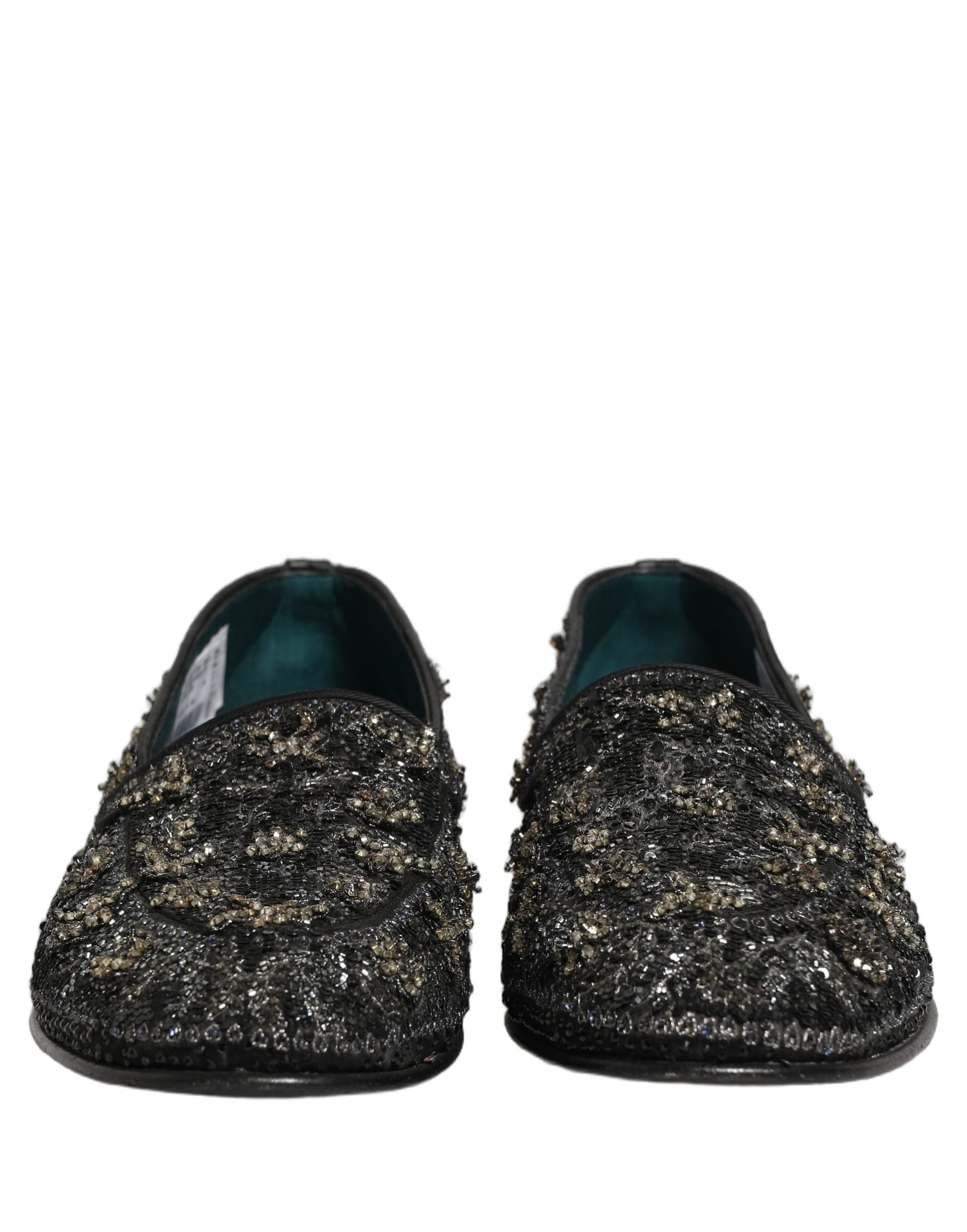 Dolce & Gabbana Black Rhinestone Embellished Loafers Shoes - 2
