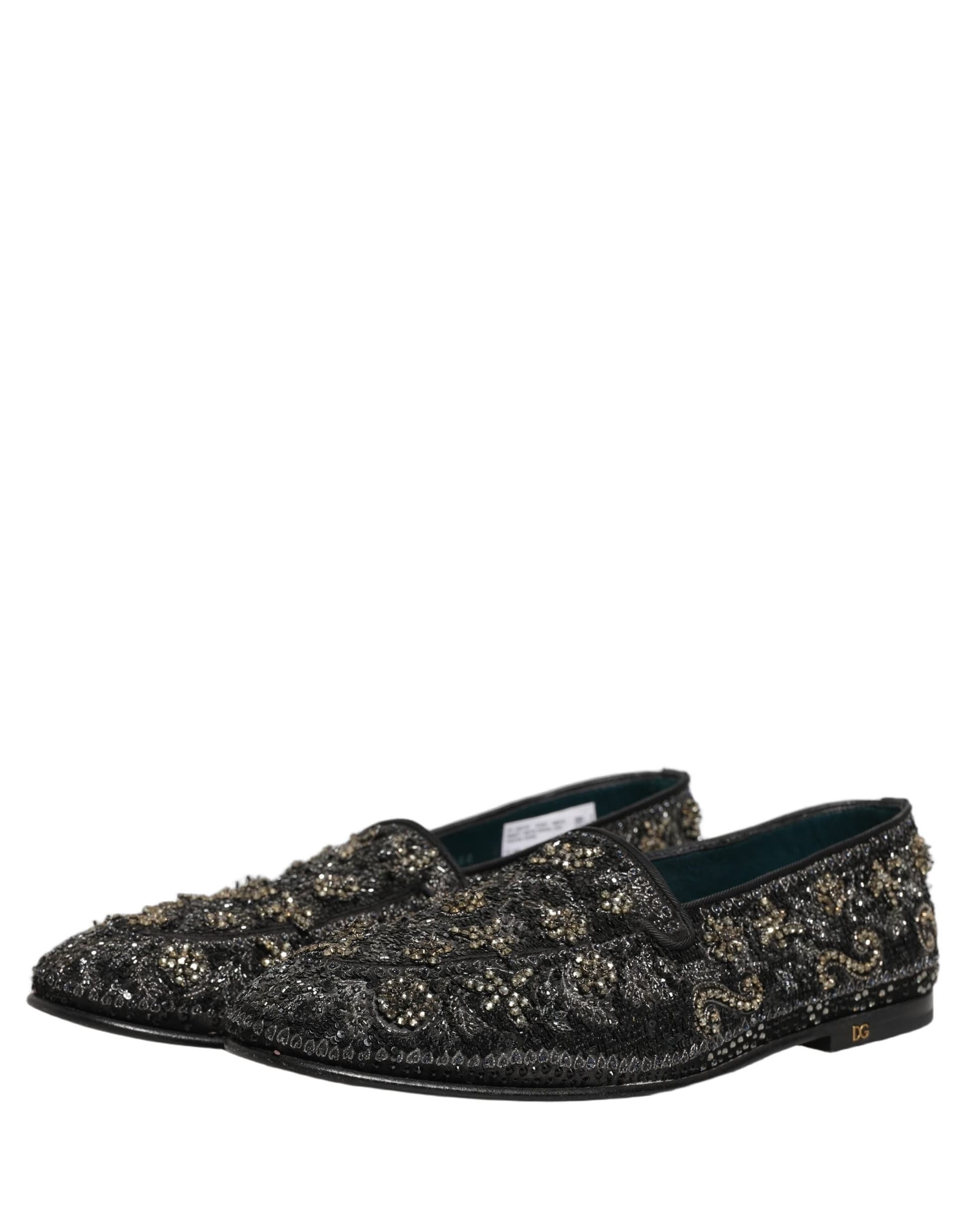Dolce & Gabbana Black Rhinestone Embellished Loafers Shoes - 4