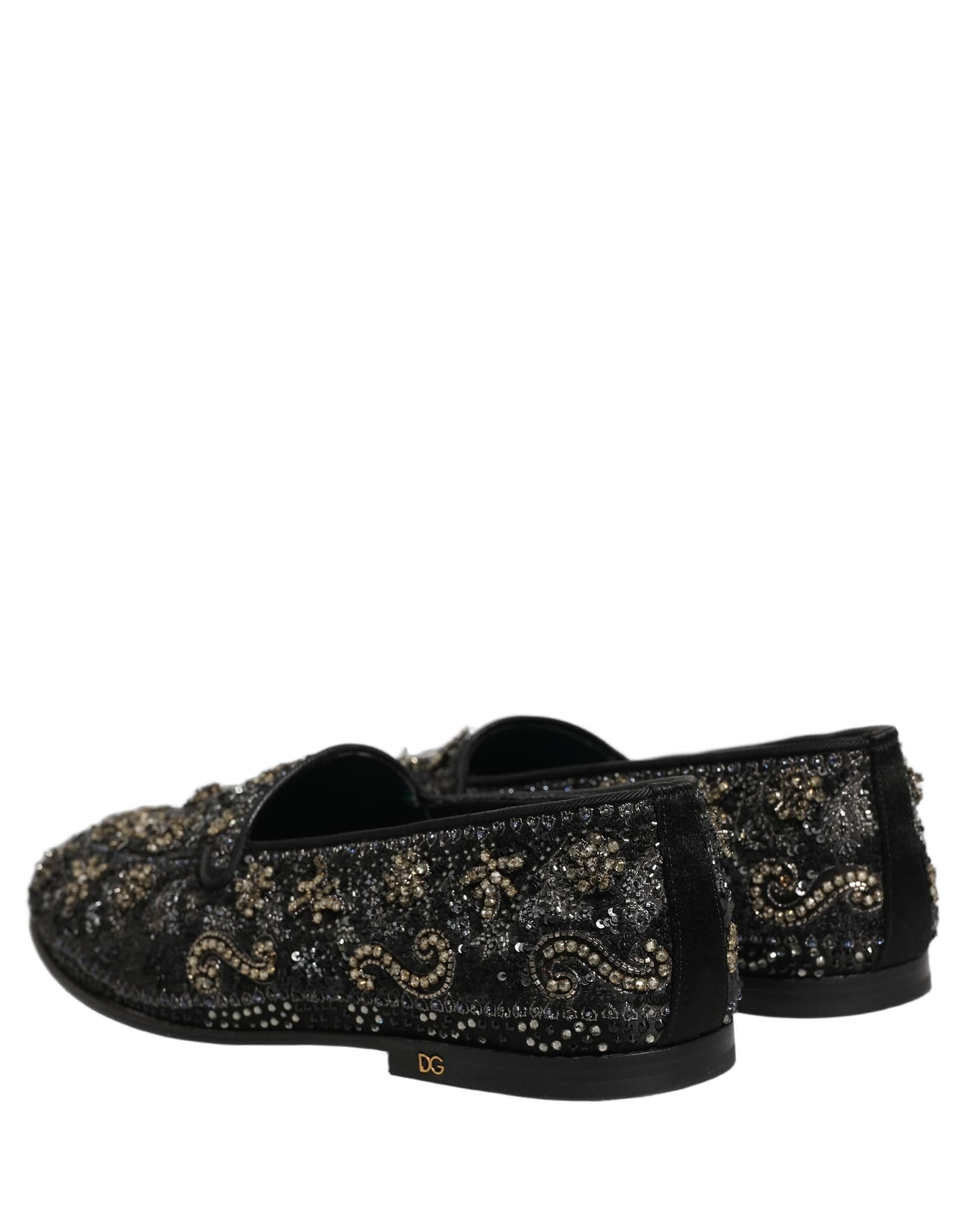 Dolce & Gabbana Black Rhinestone Embellished Loafers Shoes - 5