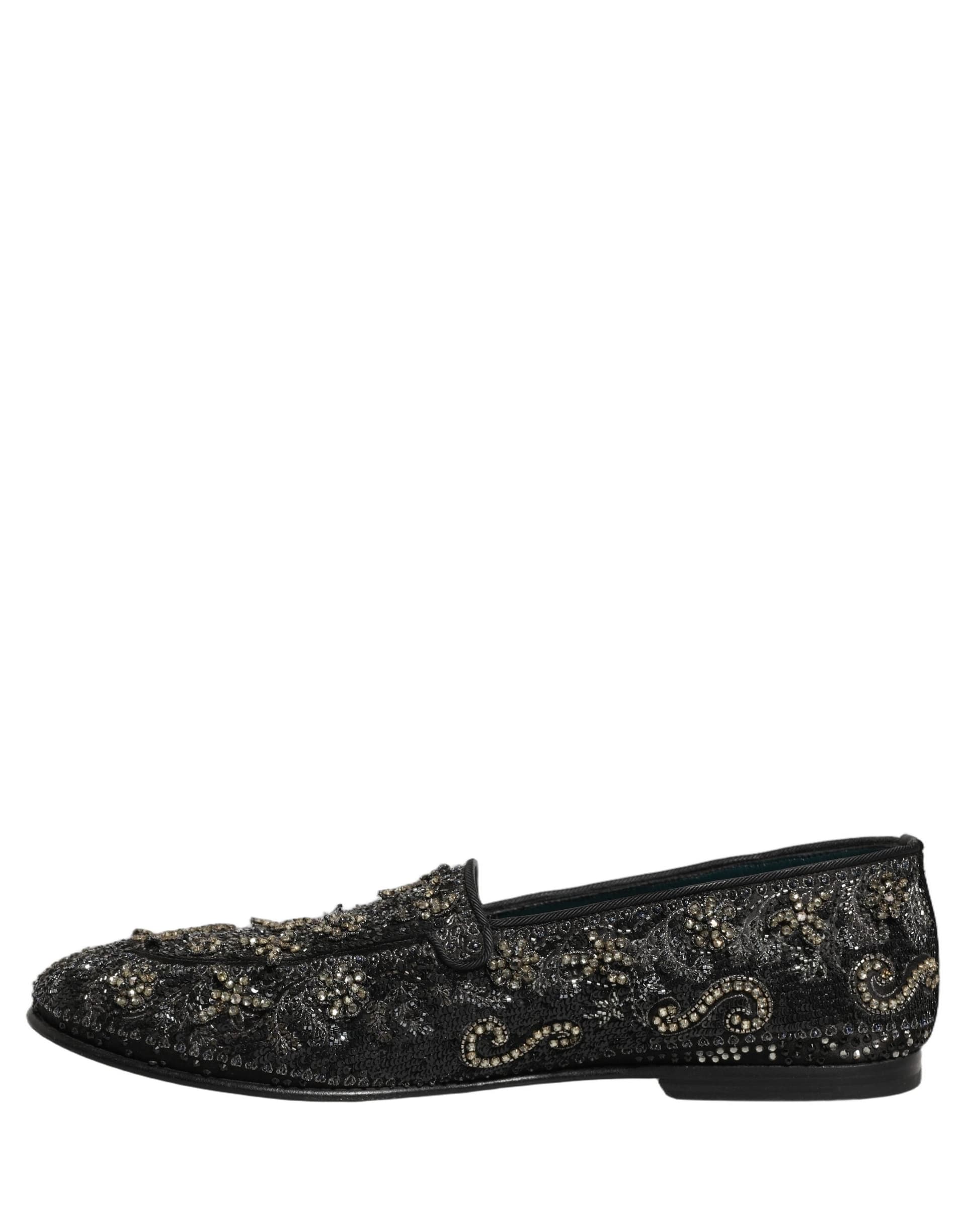 Dolce & Gabbana Black Rhinestone Embellished Loafers Shoes - 6