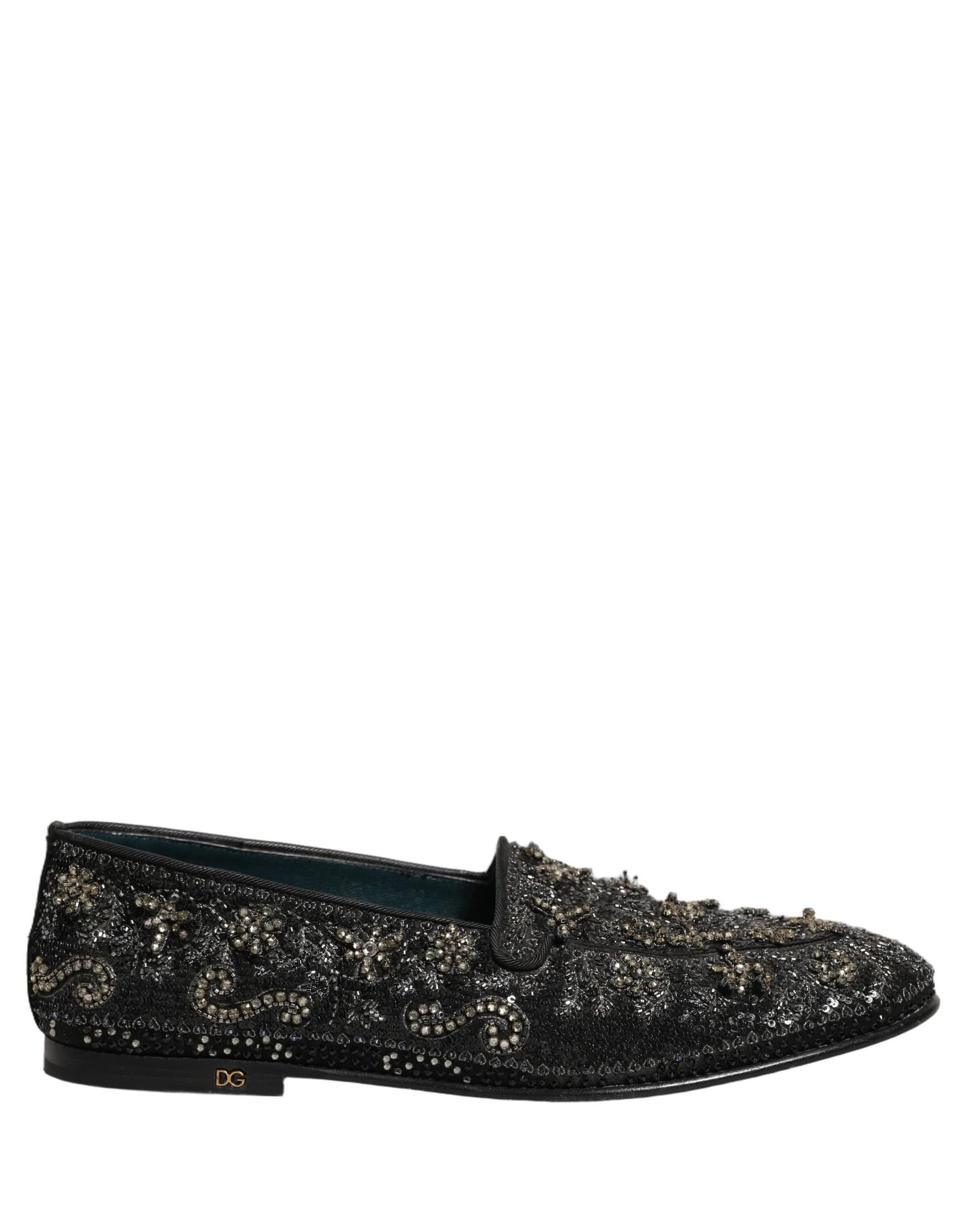 Dolce & Gabbana Black Rhinestone Embellished Loafers Shoes - 7