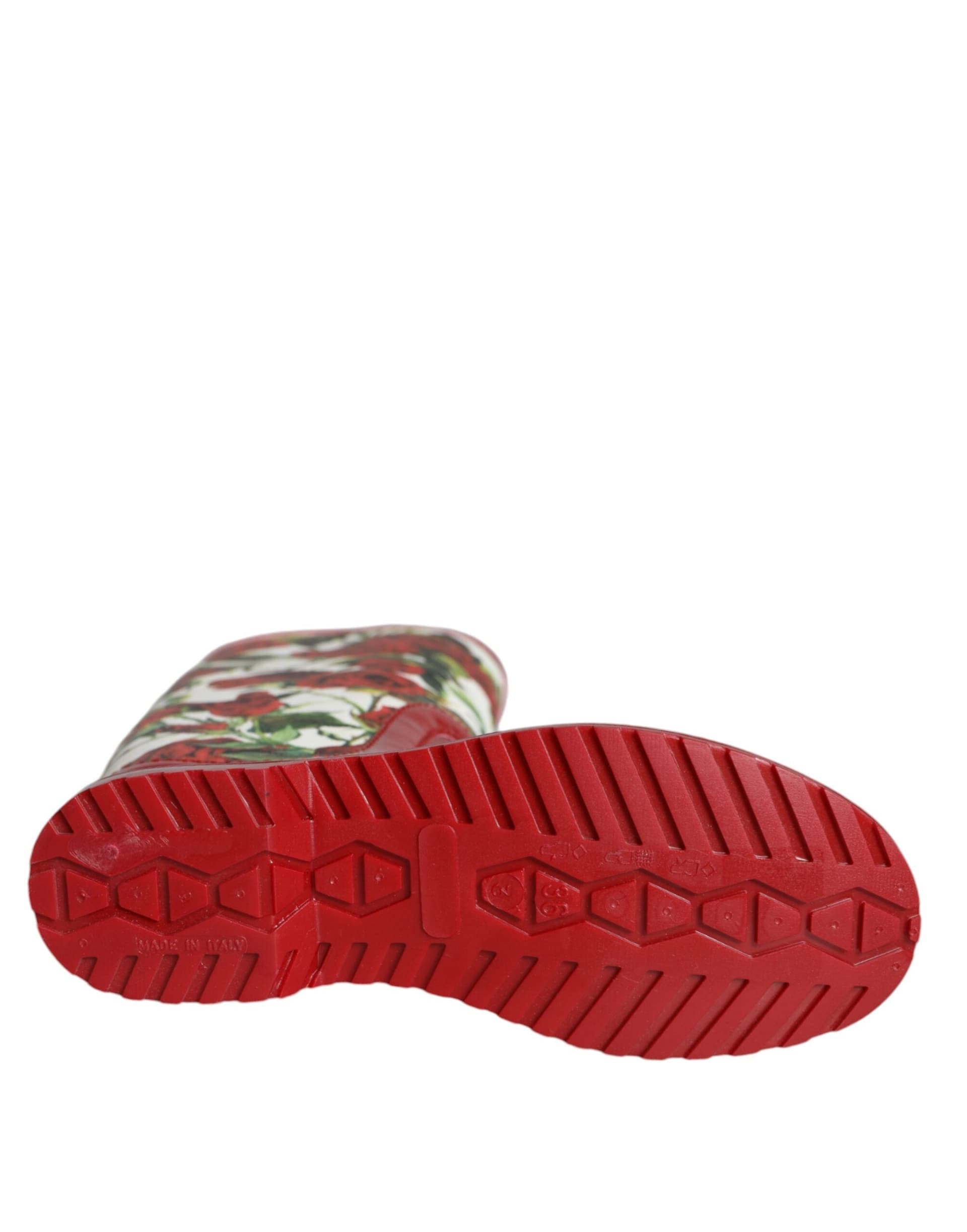 Dolce & Gabbana Red Floral Rubber Knee High Flat Boots Shoes - 6