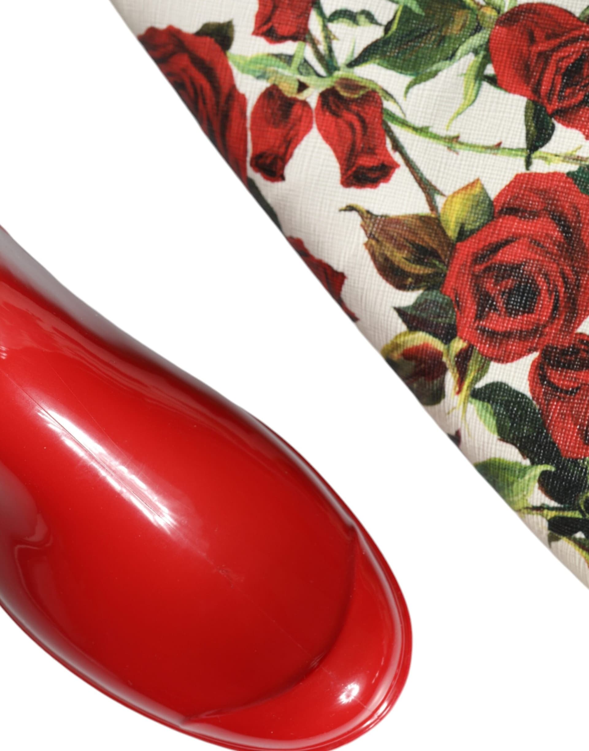 Dolce & Gabbana Red Floral Rubber Knee High Flat Boots Shoes - 8