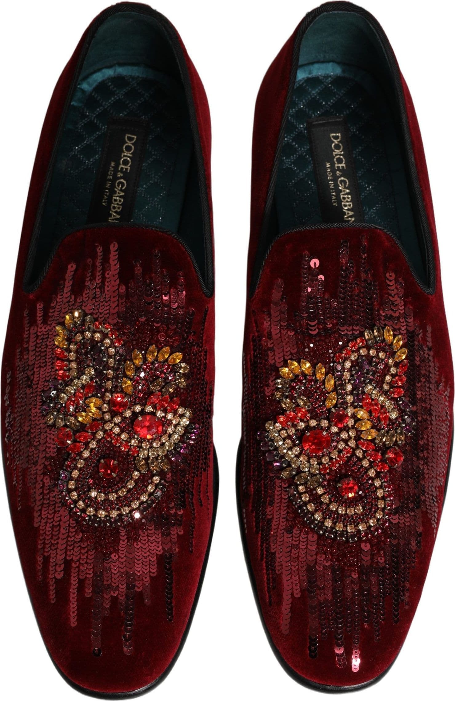 Dolce & Gabbana Maroon Sequin Gemstone Dress Loafers Shoes - 3