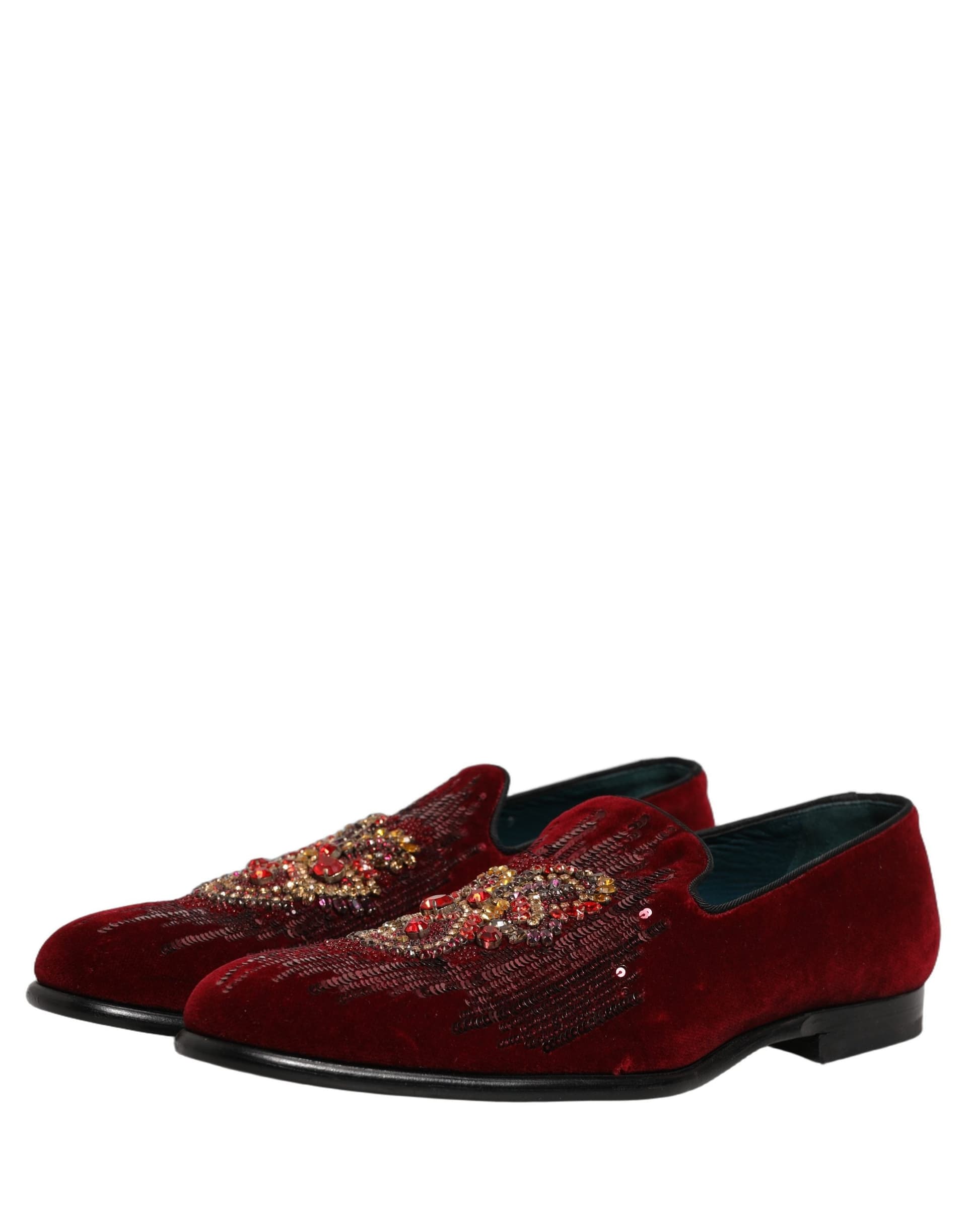 Dolce & Gabbana Maroon Sequin Gemstone Dress Loafers Shoes - 4