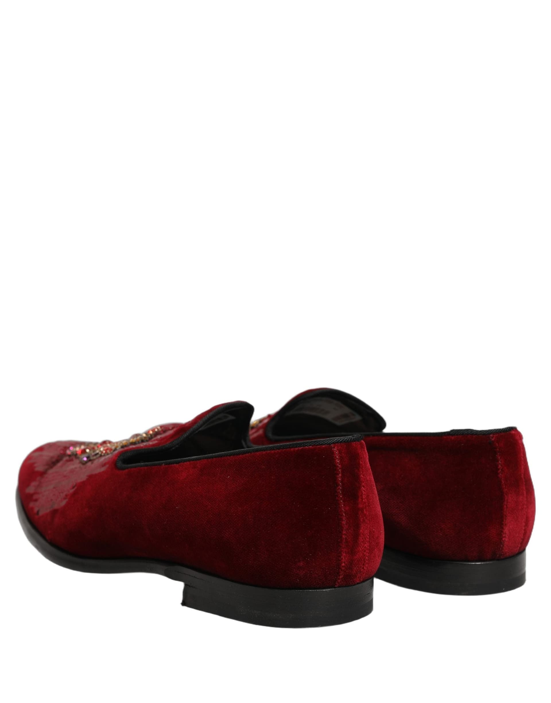 Dolce & Gabbana Maroon Sequin Gemstone Dress Loafers Shoes - 5