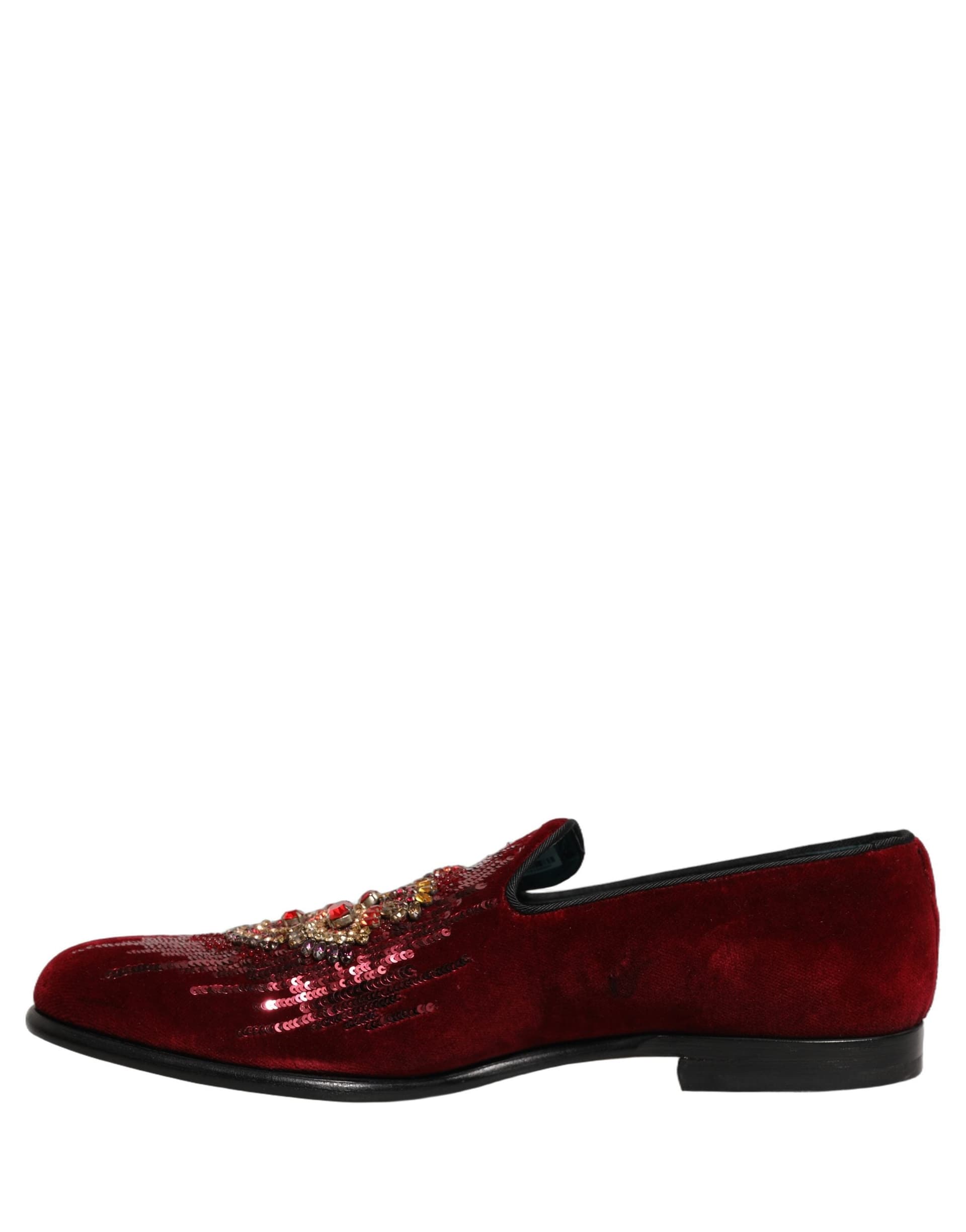 Dolce & Gabbana Maroon Sequin Gemstone Dress Loafers Shoes - 6