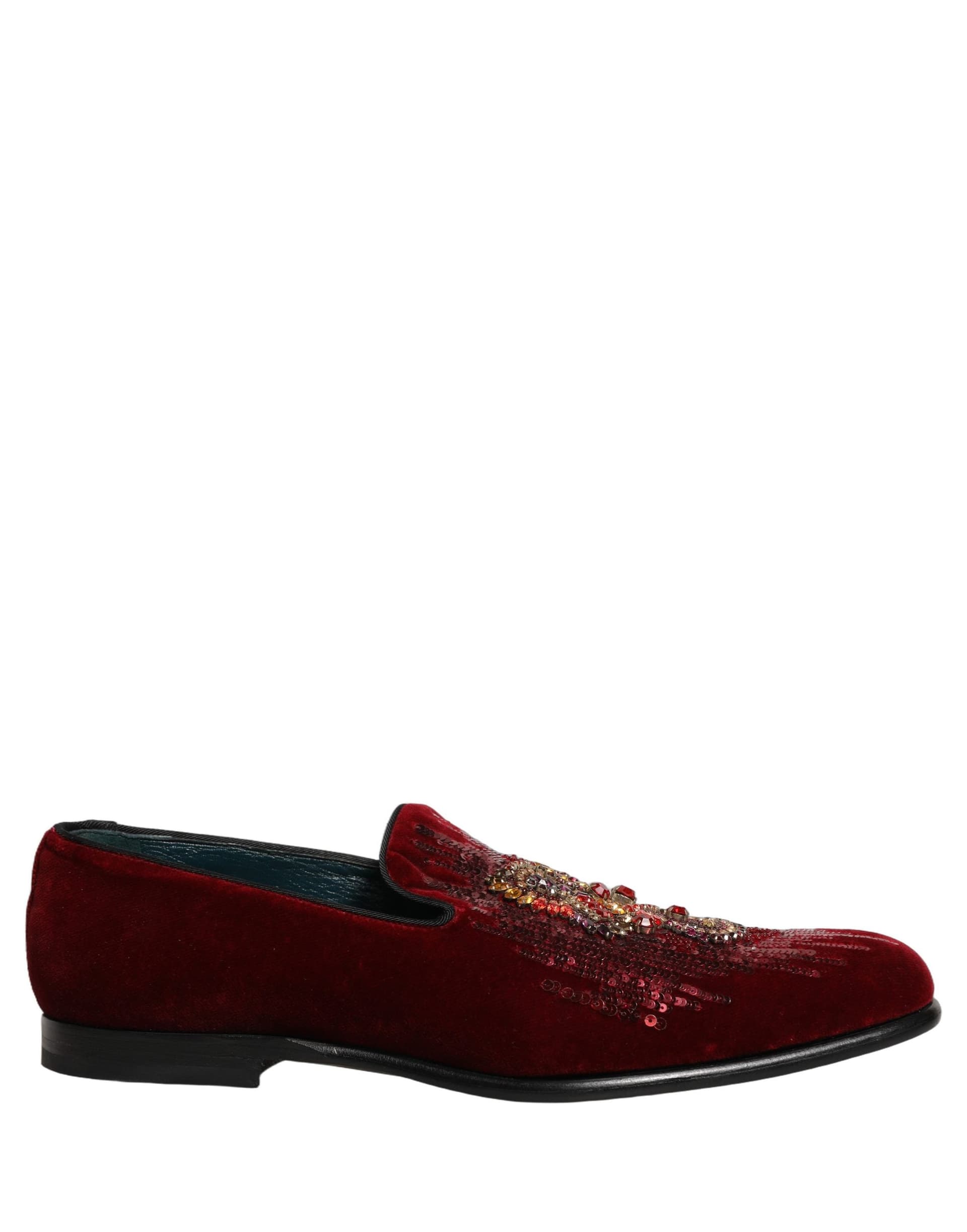 Dolce & Gabbana Maroon Sequin Gemstone Dress Loafers Shoes - 7