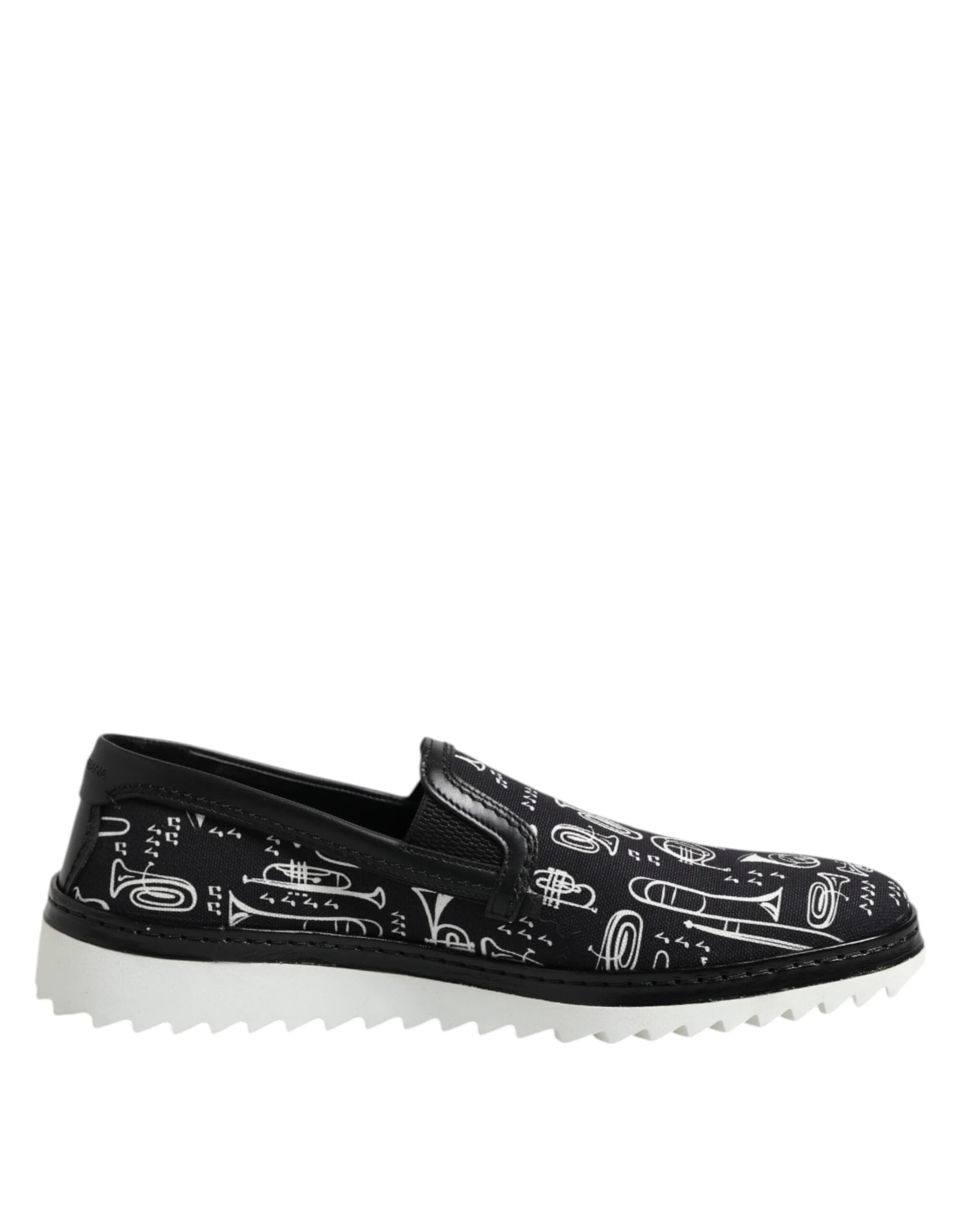 Dolce & Gabbana Black Slip On Printed Men Loafers Shoes - 7