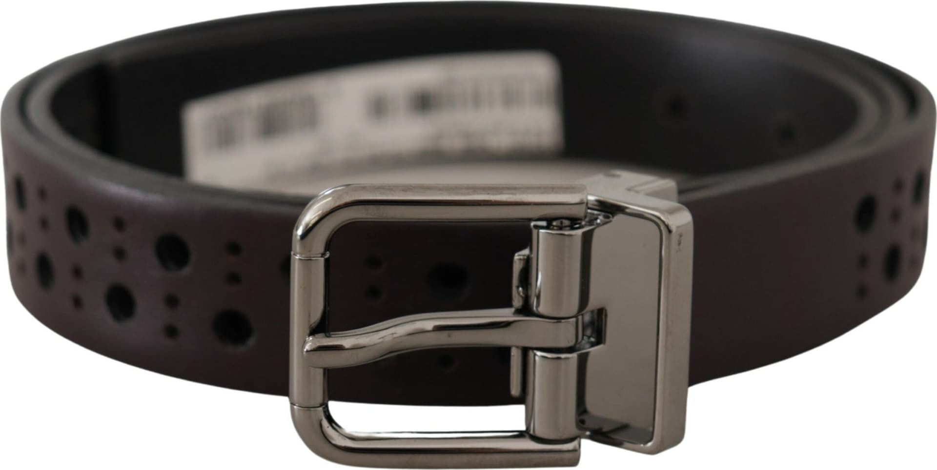 Dolce & Gabbana Dark Purple Perforated Leather Metal Buckle Belt - 3