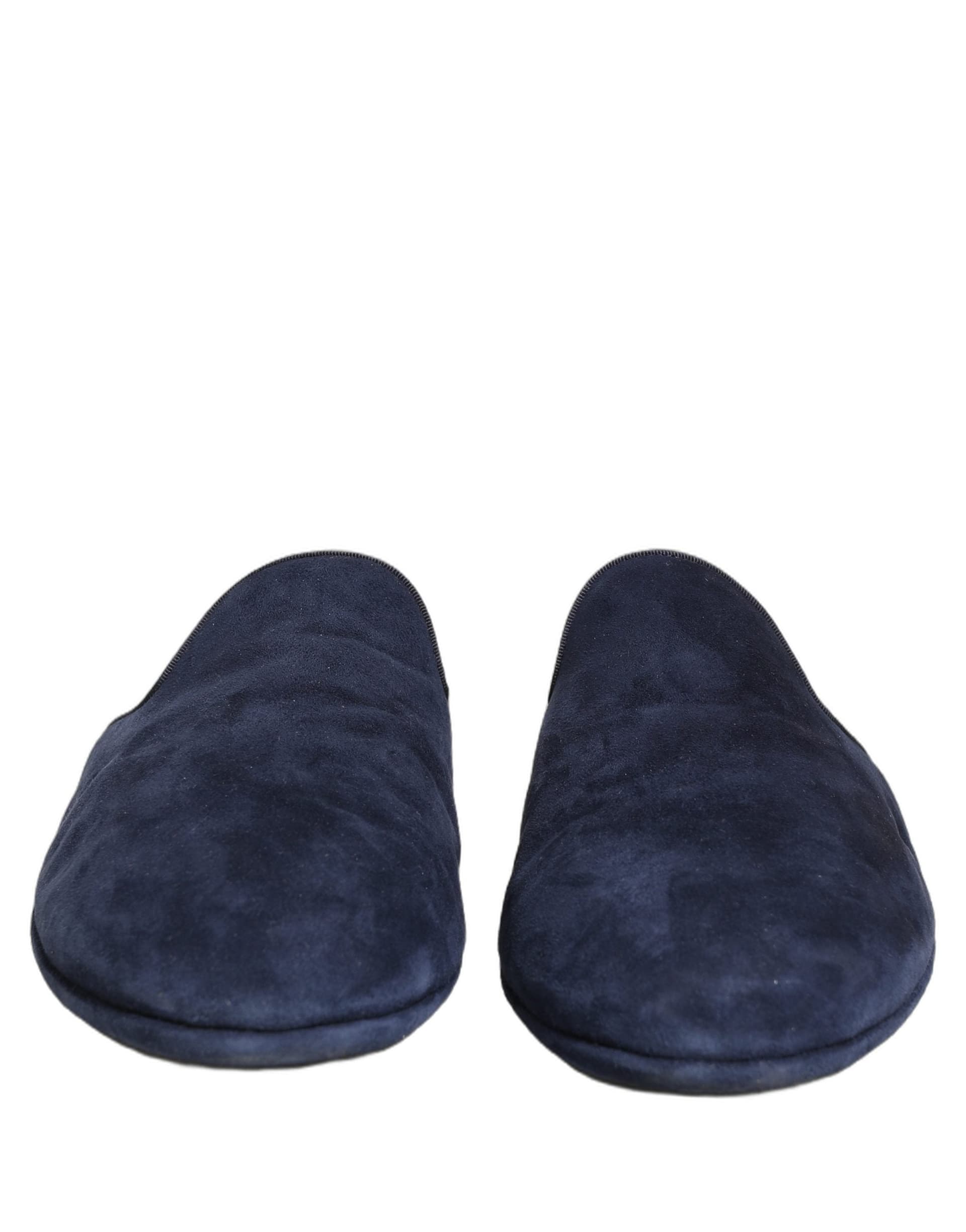 Dolce & Gabbana Blue Suede Slides Flat Slipper Men Shoes - 2