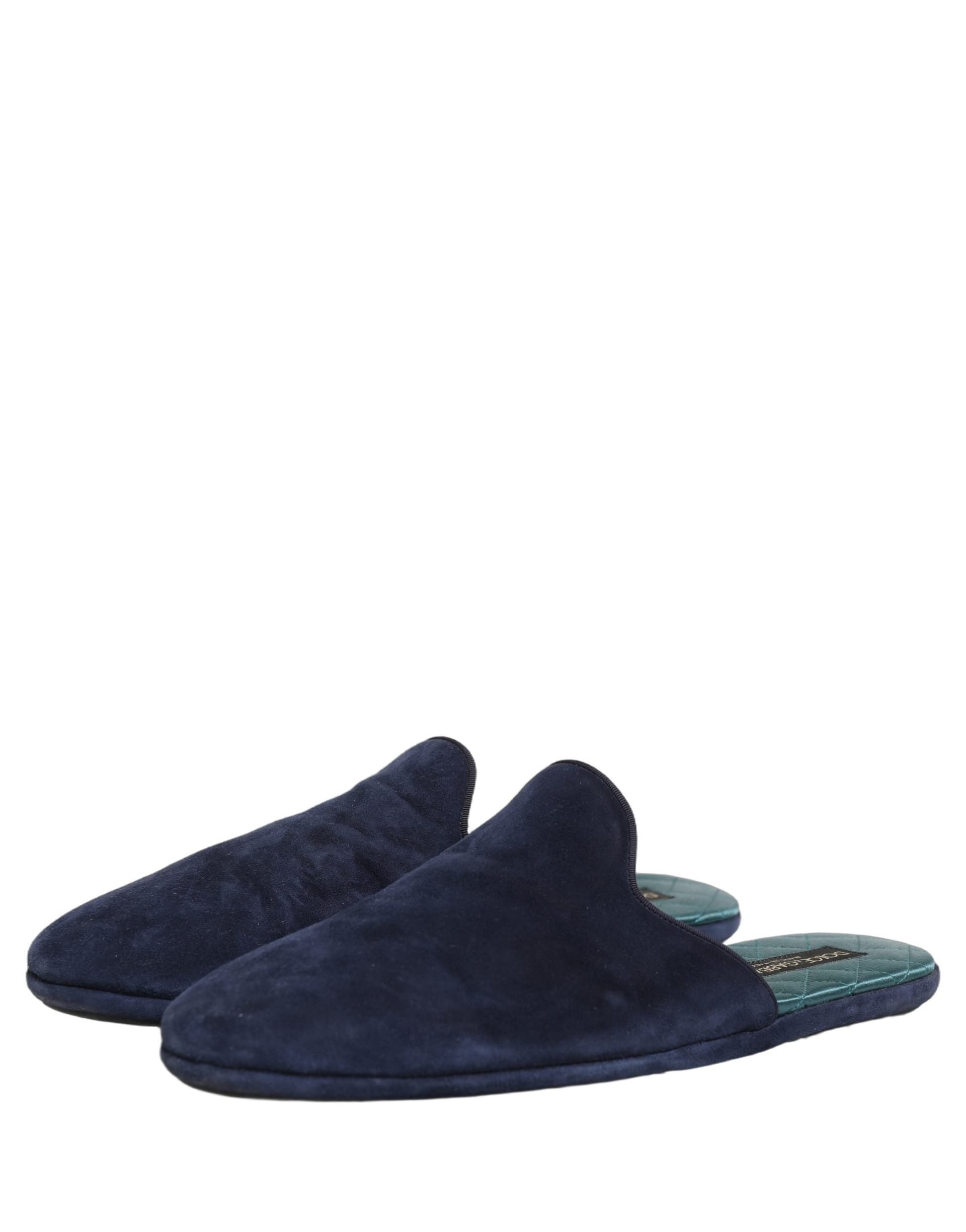 Dolce & Gabbana Blue Suede Slides Flat Slipper Men Shoes - 4
