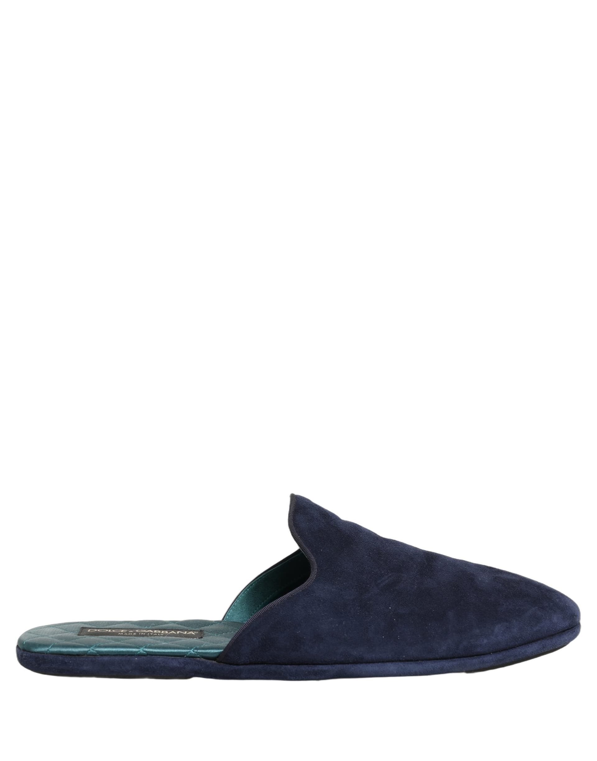Dolce & Gabbana Blue Suede Slides Flat Slipper Men Shoes - 7