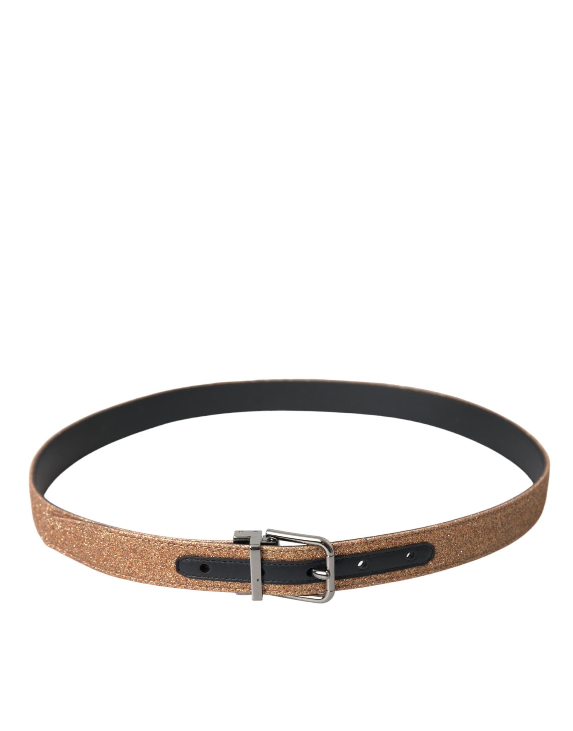 Dolce & Gabbana Gold Glitter Leather Silver Metal Buckle Belt - 3