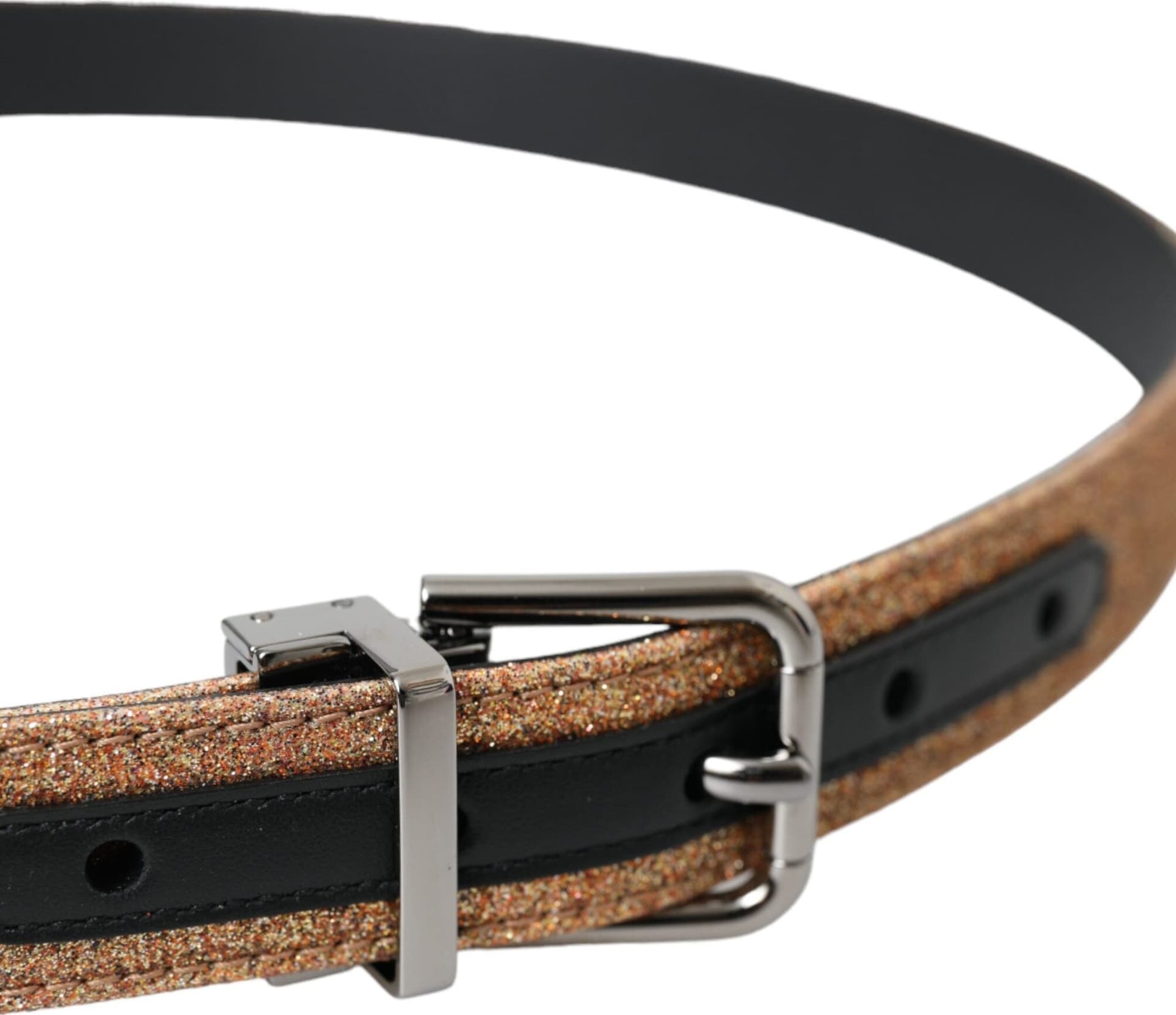 Dolce & Gabbana Gold Glitter Leather Silver Metal Buckle Belt - 4