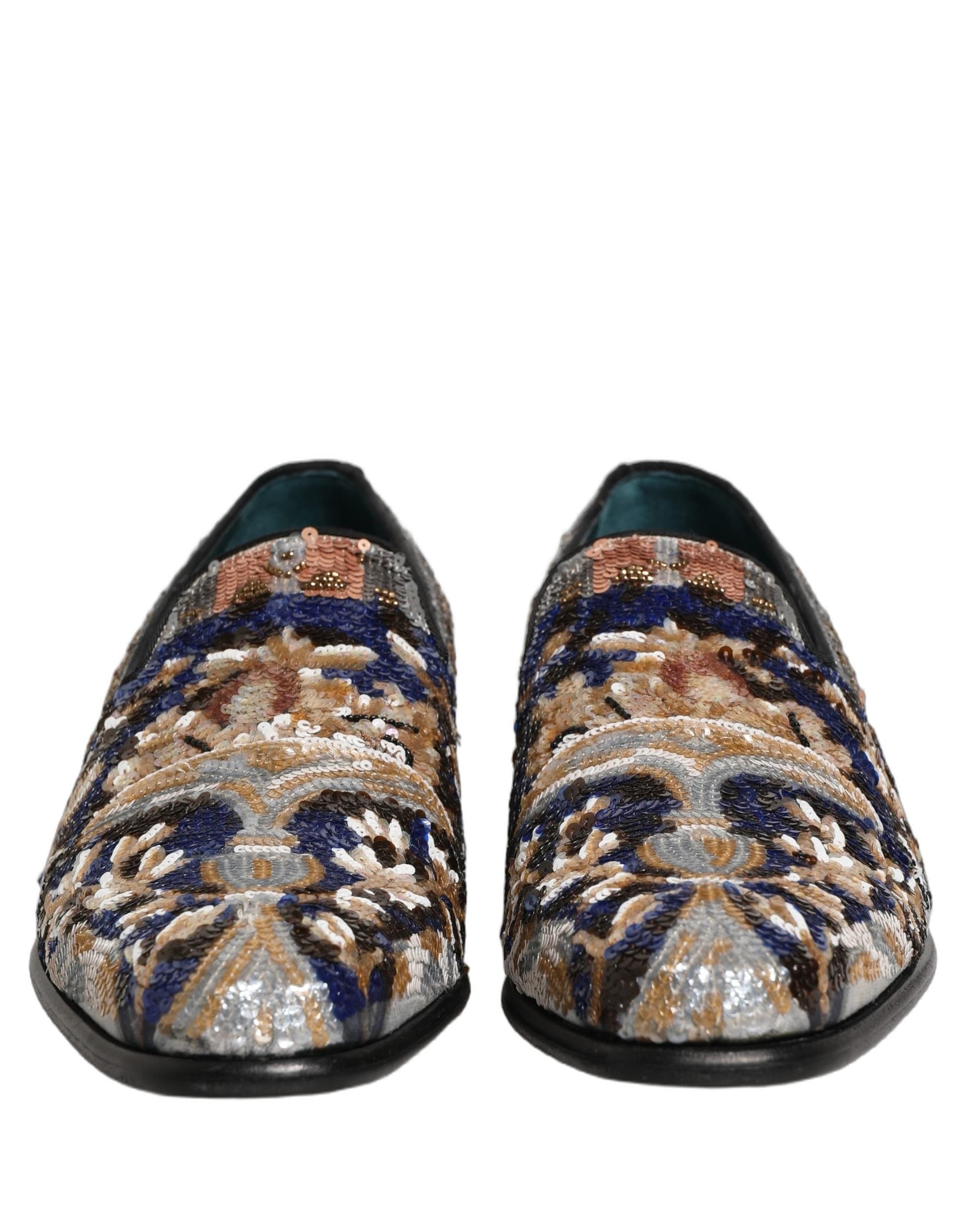 Dolce & Gabbana Multicolor Embroidered Sequin Loafers Shoes - 2