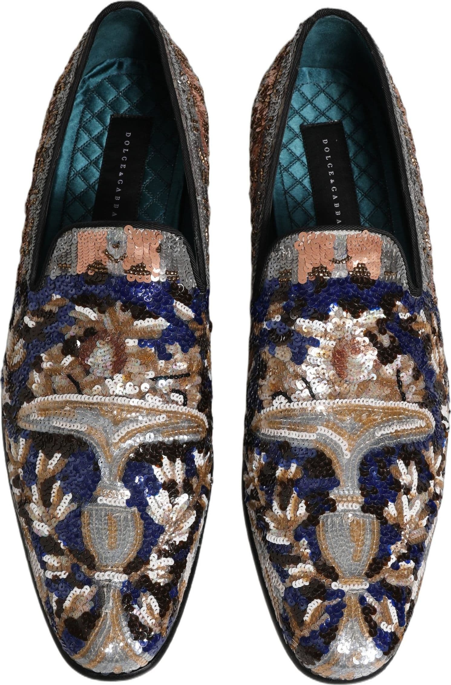 Dolce & Gabbana Multicolor Embroidered Sequin Loafers Shoes - 3
