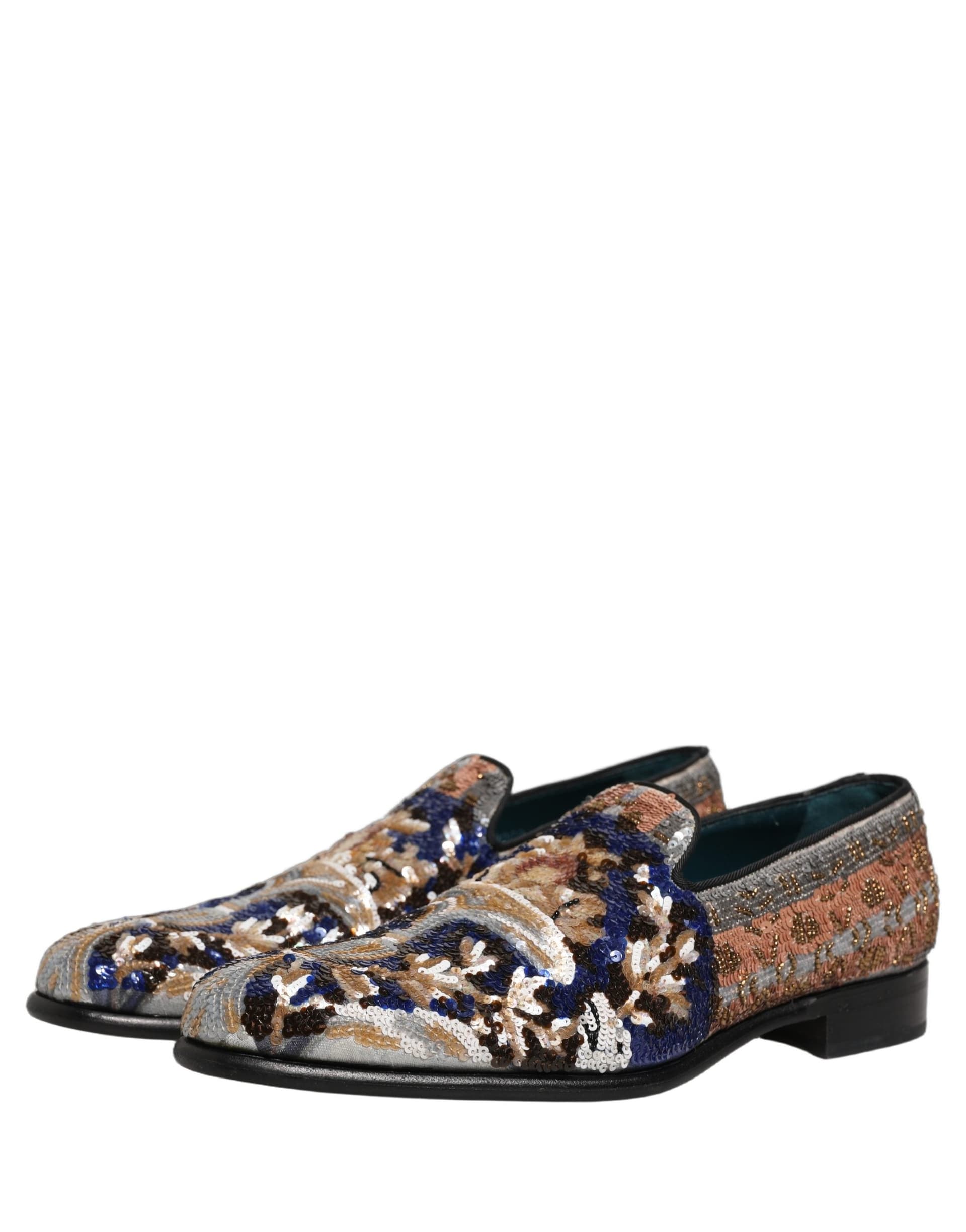 Dolce & Gabbana Multicolor Embroidered Sequin Loafers Shoes - 4