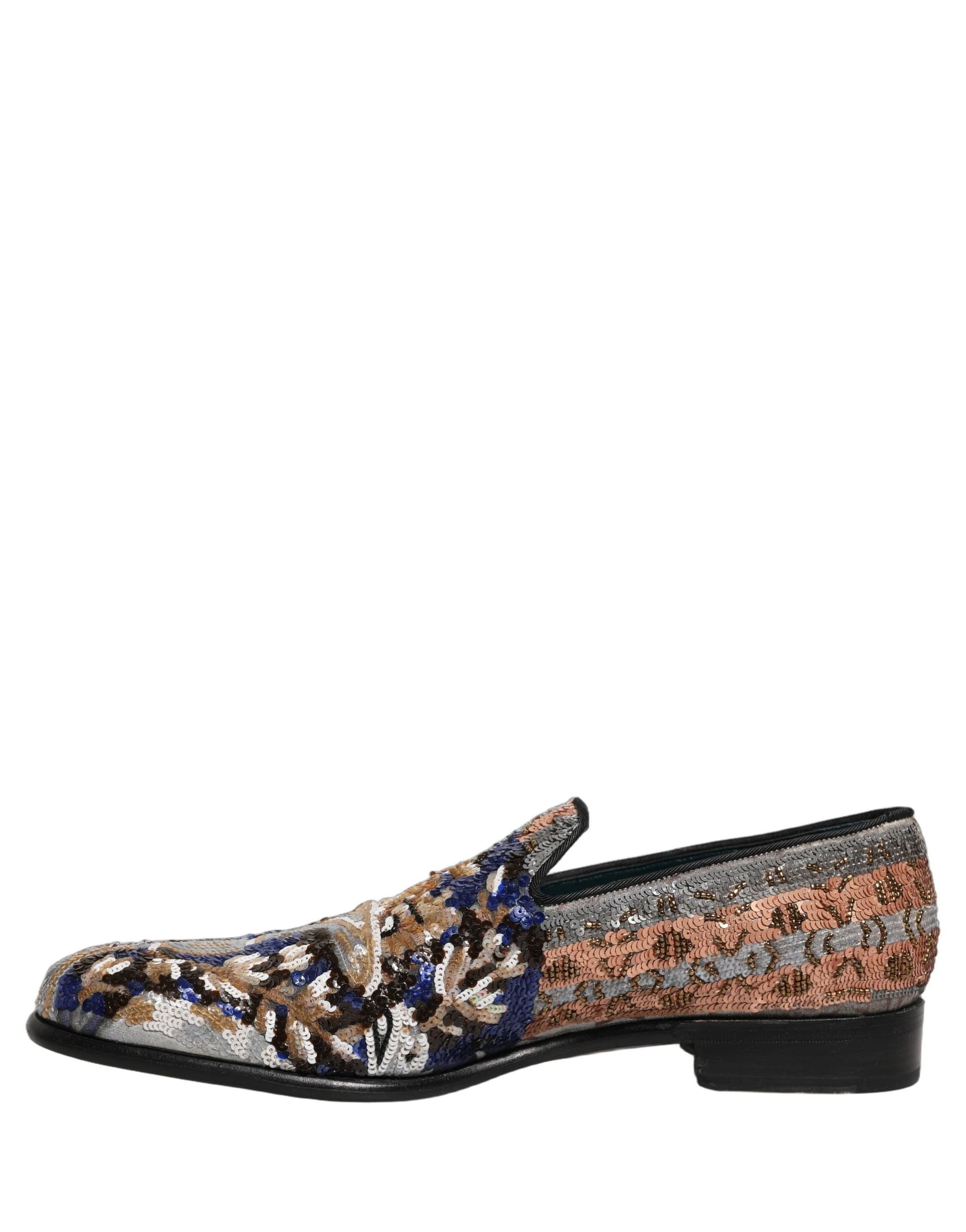 Dolce & Gabbana Multicolor Embroidered Sequin Loafers Shoes - 6