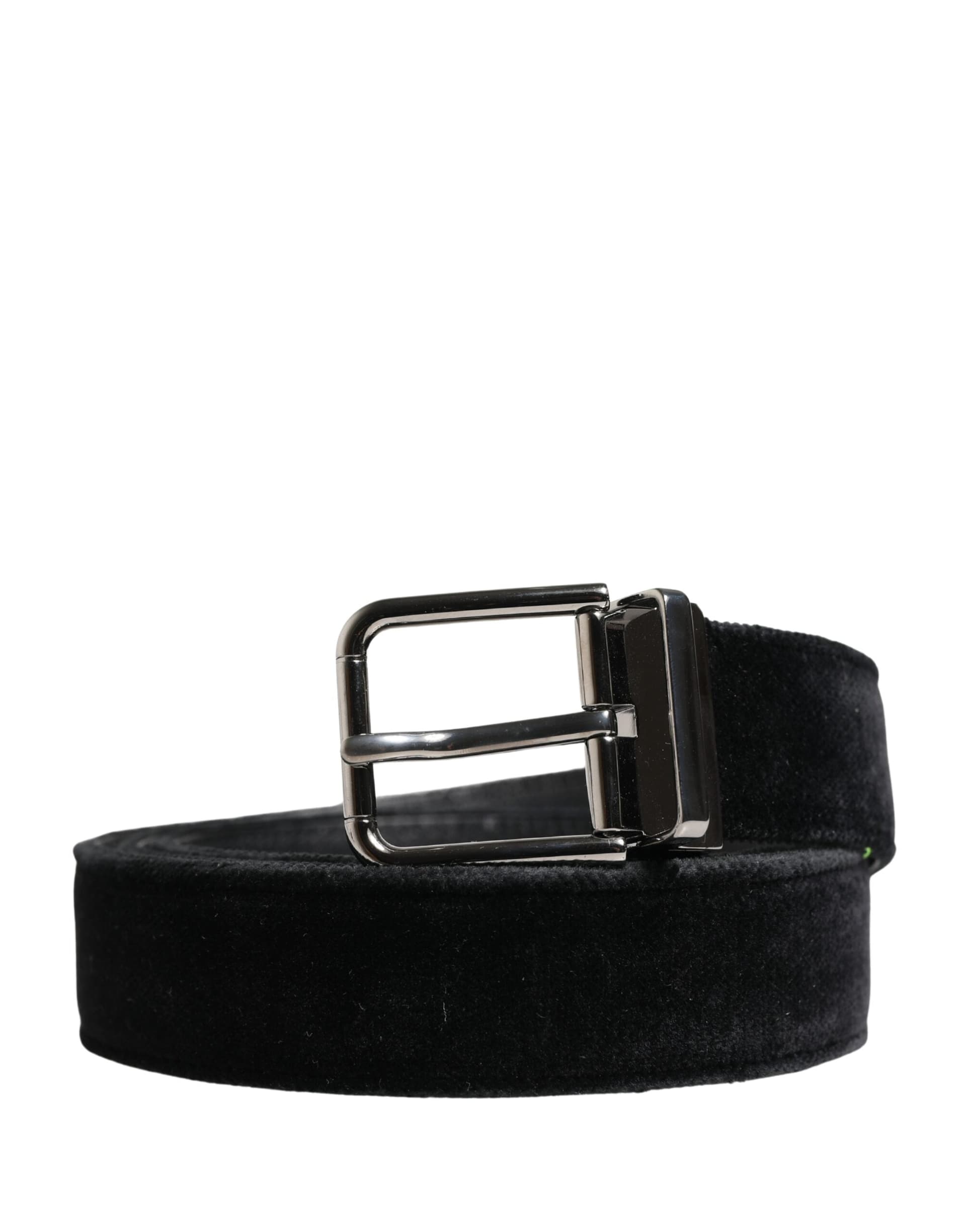 Dolce & Gabbana Black Suede Silver Tone Metal Buckle Men Belt - 2