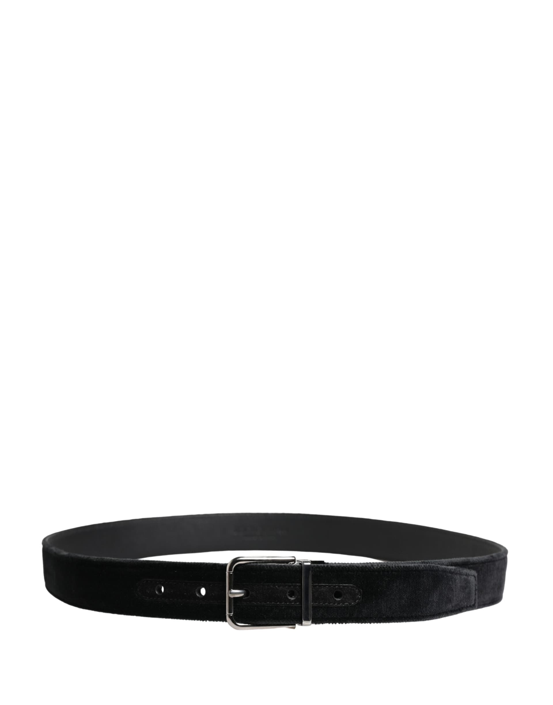 Dolce & Gabbana Black Suede Silver Tone Metal Buckle Men Belt - 3