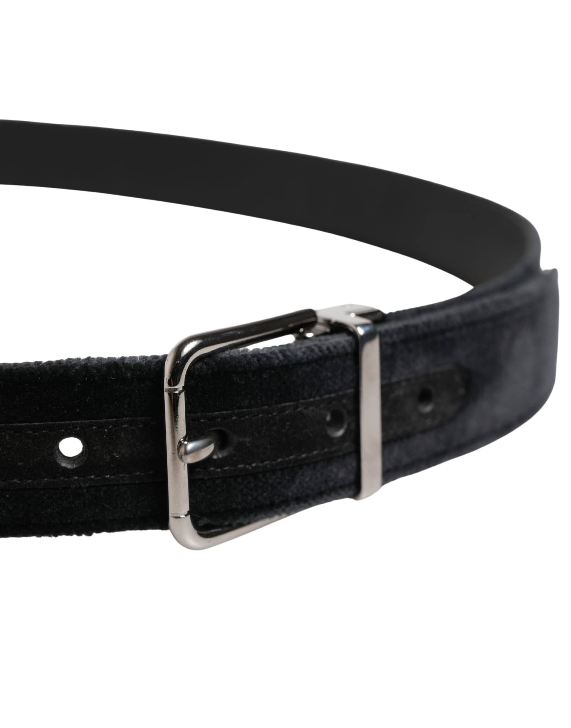 Dolce & Gabbana Black Suede Silver Tone Metal Buckle Men Belt - 4