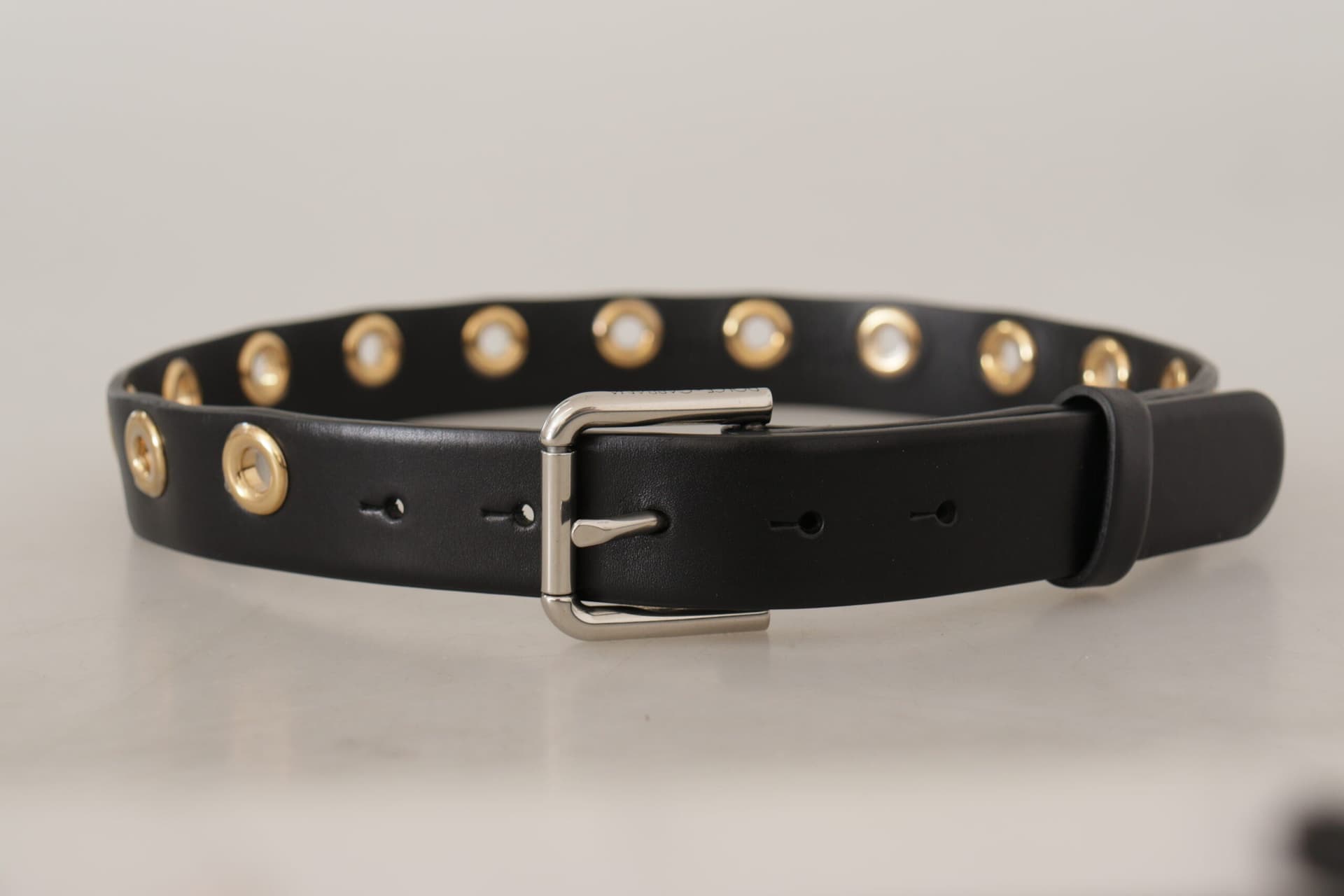 Dolce & Gabbana Black Leather Eyelet Silver Tone Metal Buckle Belt - 3