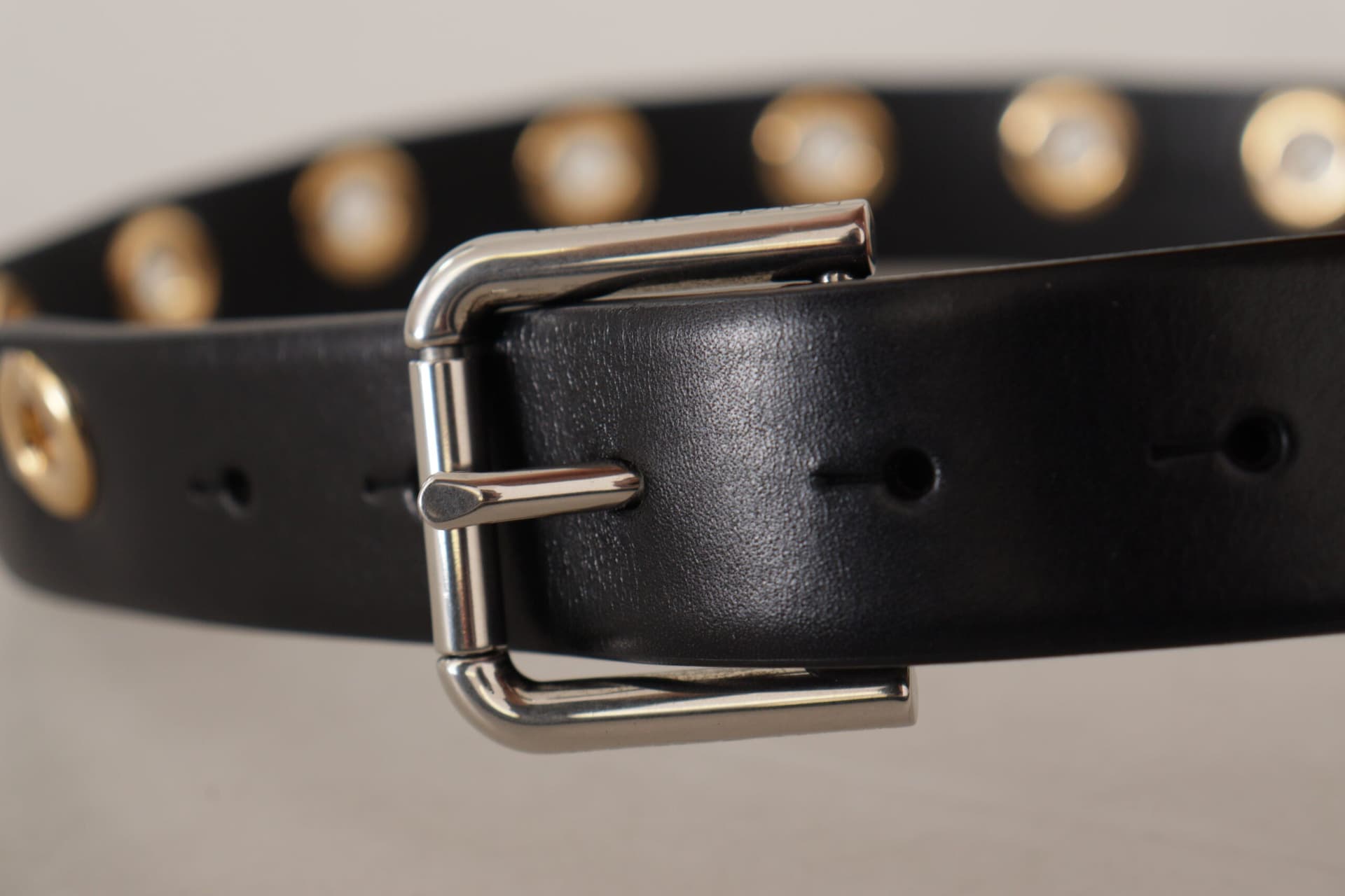 Dolce & Gabbana Black Leather Eyelet Silver Tone Metal Buckle Belt - 4