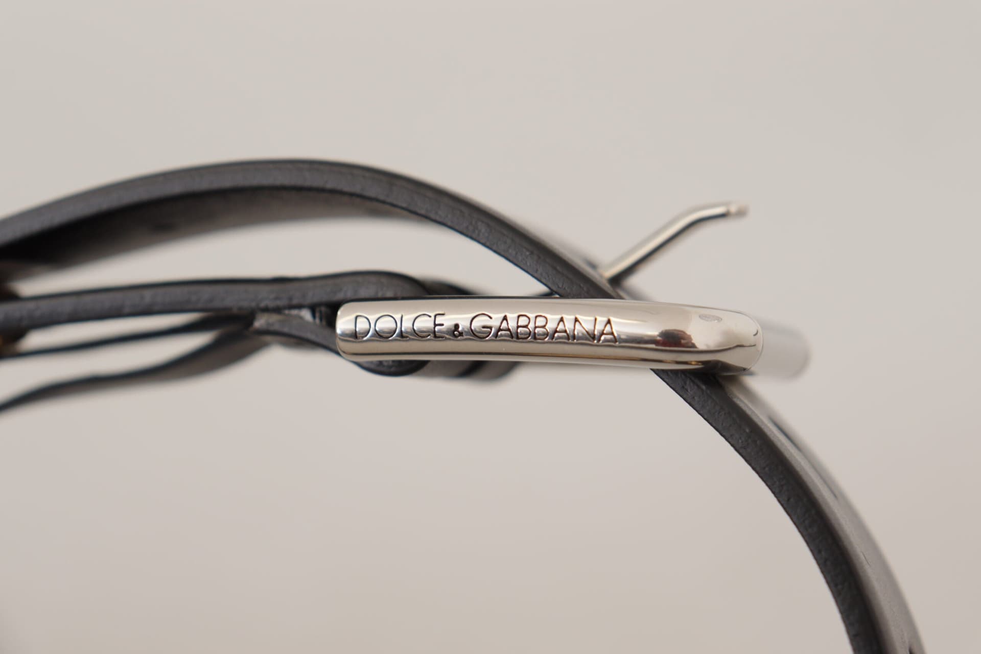 Dolce & Gabbana Black Leather Eyelet Silver Tone Metal Buckle Belt - 5