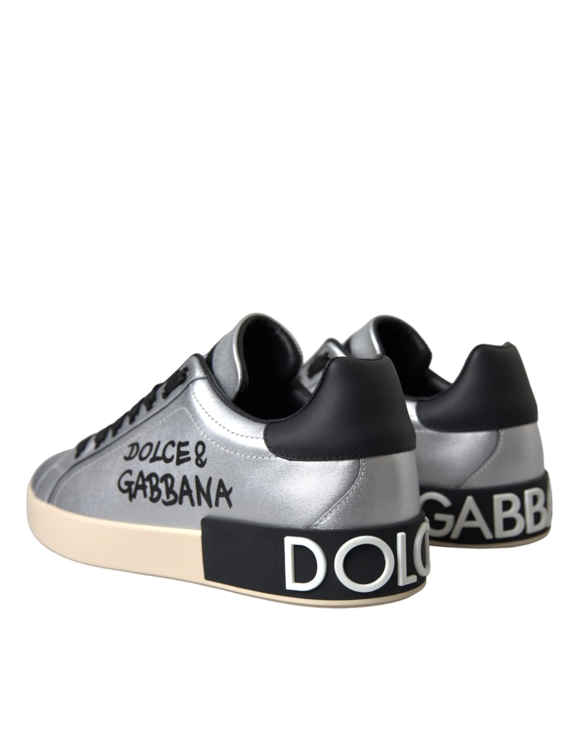 Dolce & Gabbana Silver Portofino Calf Leather Sneakers Men Shoes - 3