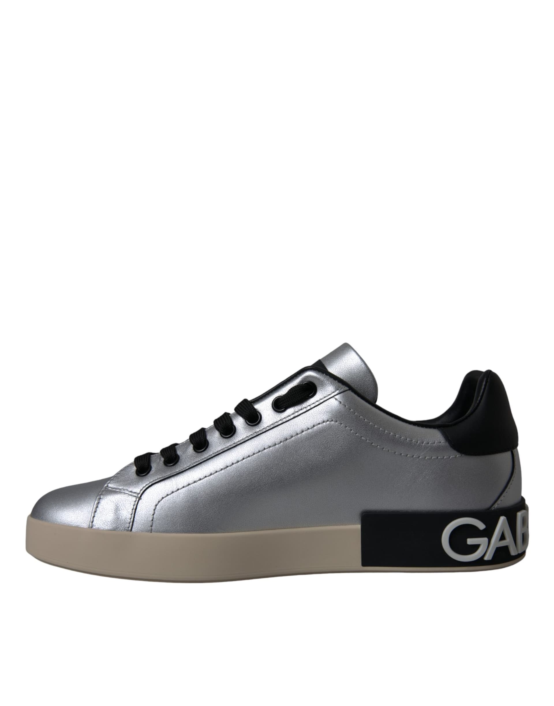 Dolce & Gabbana Silver Portofino Calf Leather Sneakers Men Shoes - 6