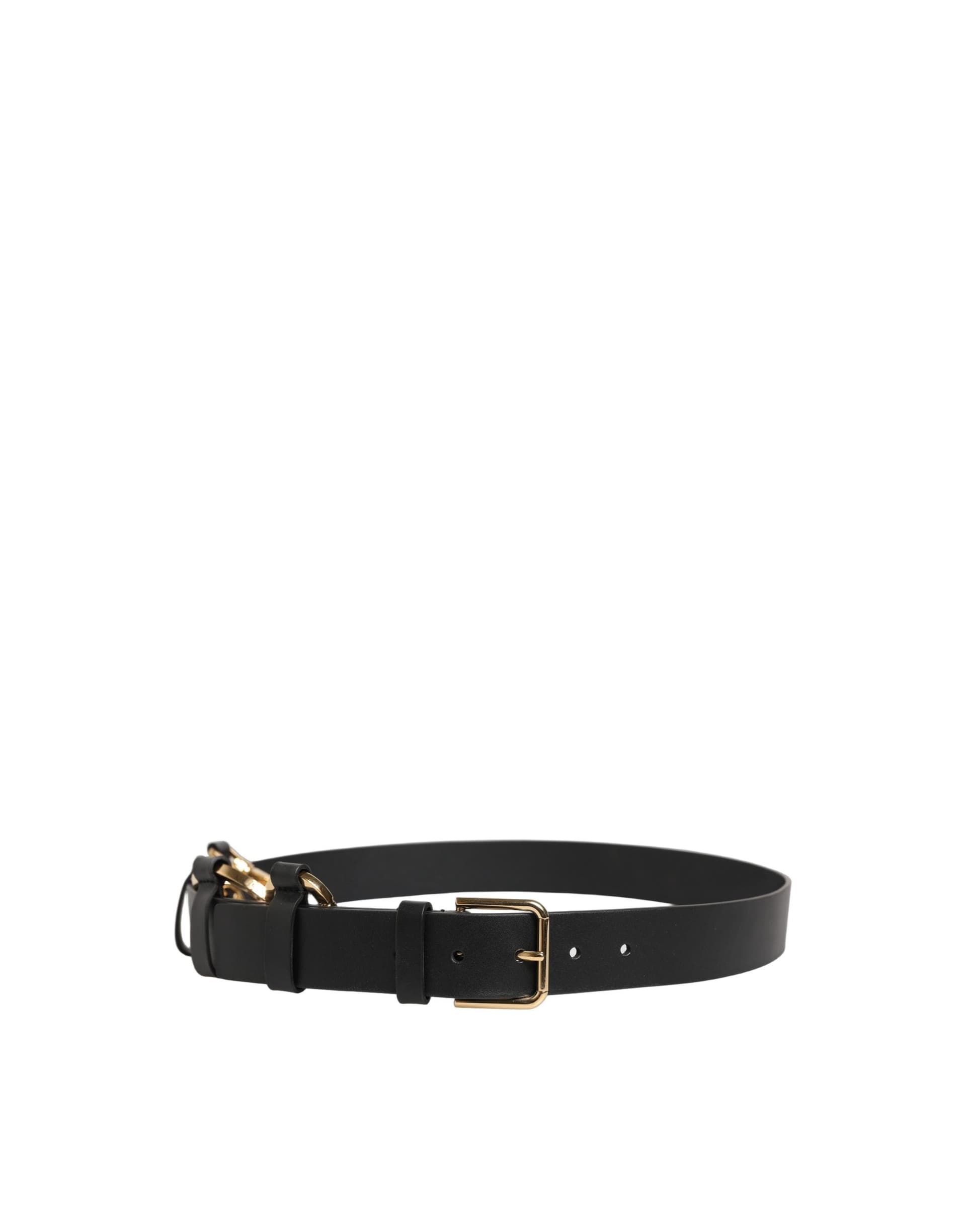 Dolce & Gabbana Black Calf Leather Gold Metal Buckle Men Belt - 2