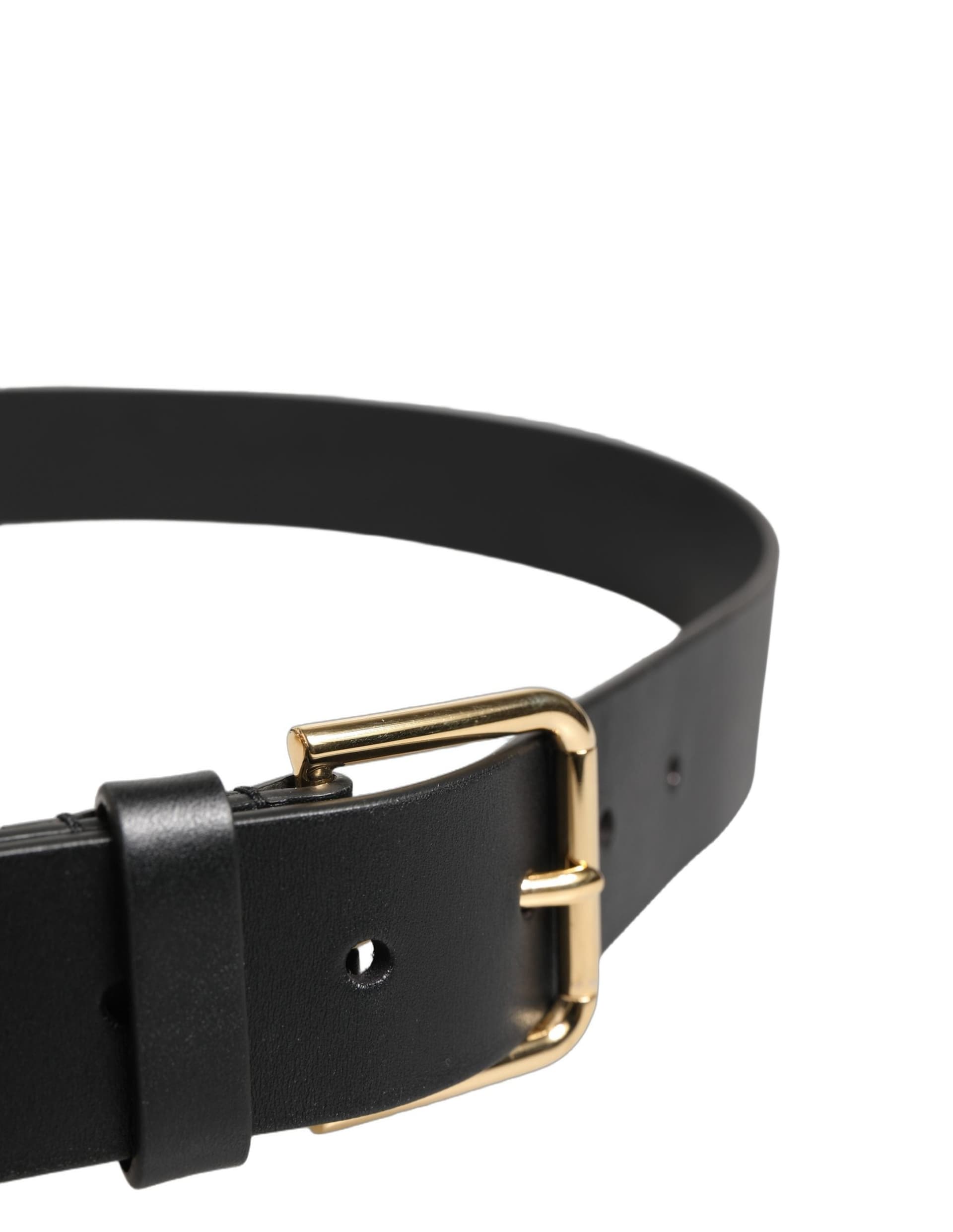 Dolce & Gabbana Black Calf Leather Gold Metal Buckle Men Belt - 3