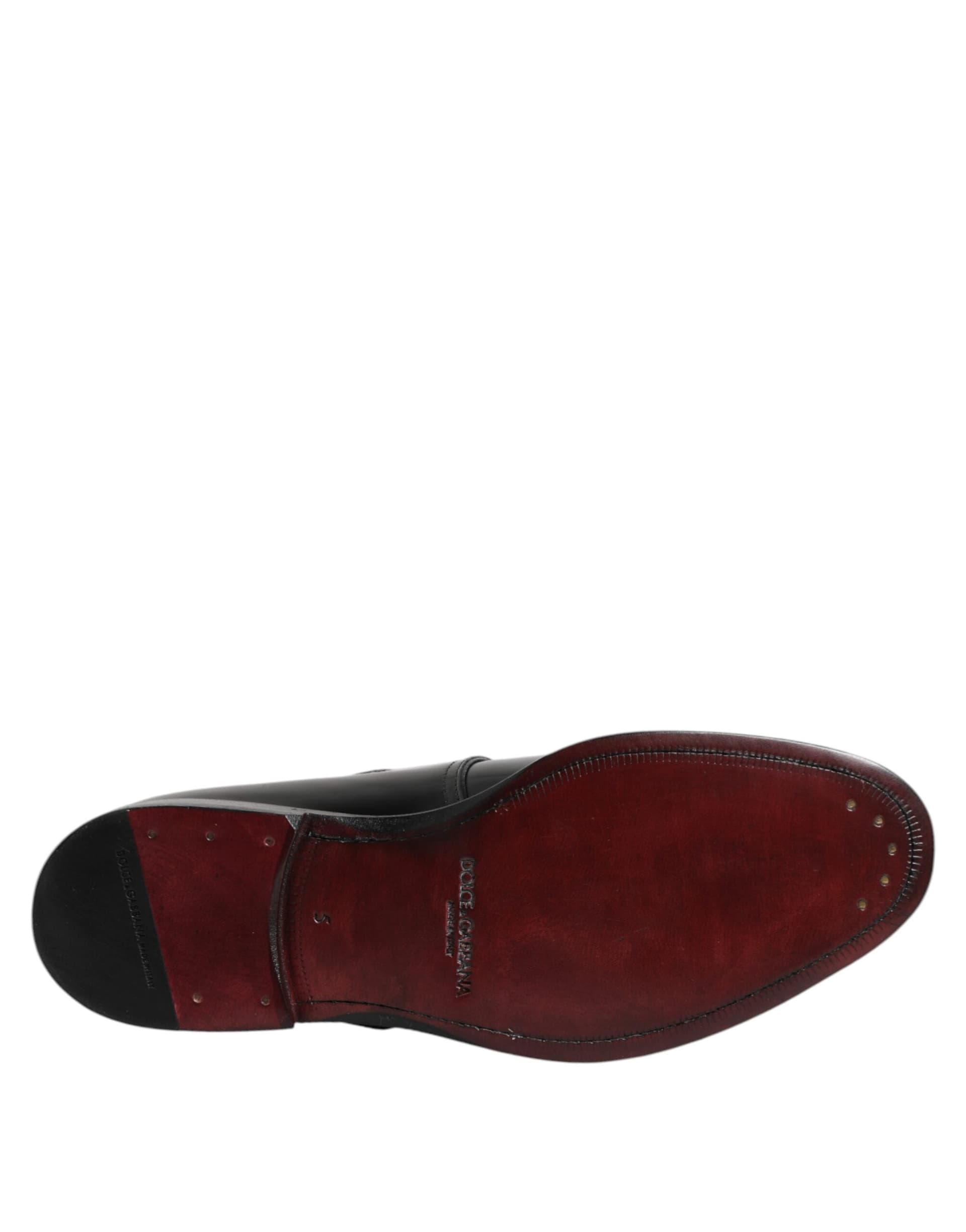 Dolce & Gabbana Black Leather Monk Strap Derby Formal Shoes - 8
