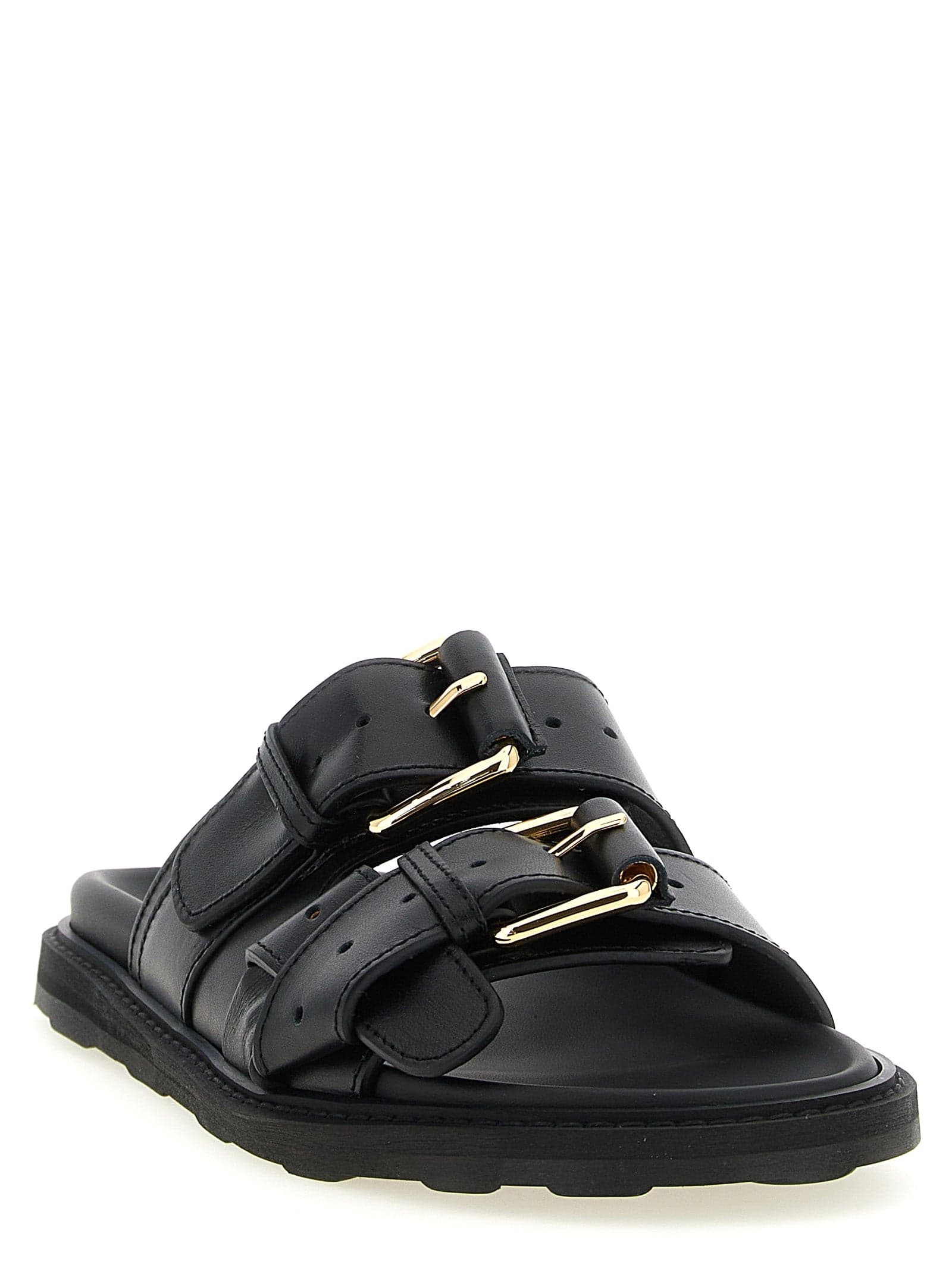Moschino Black Calfskin Slides - 2