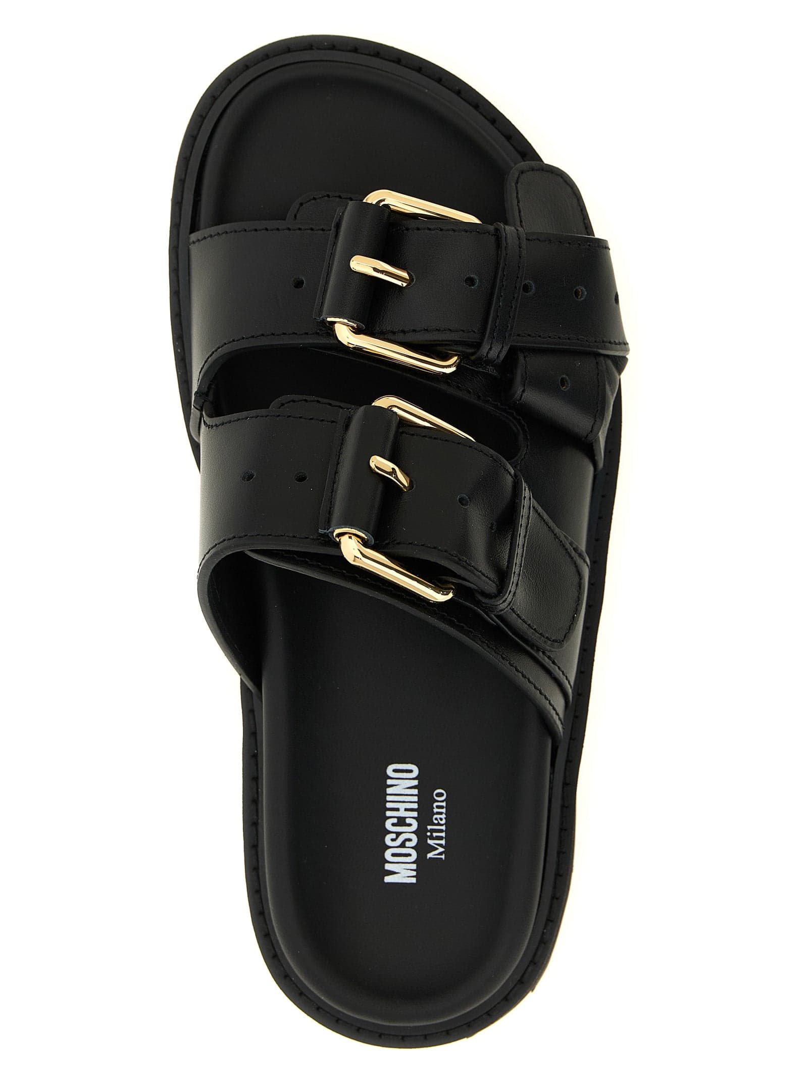 Moschino Black Calfskin Slides - 4